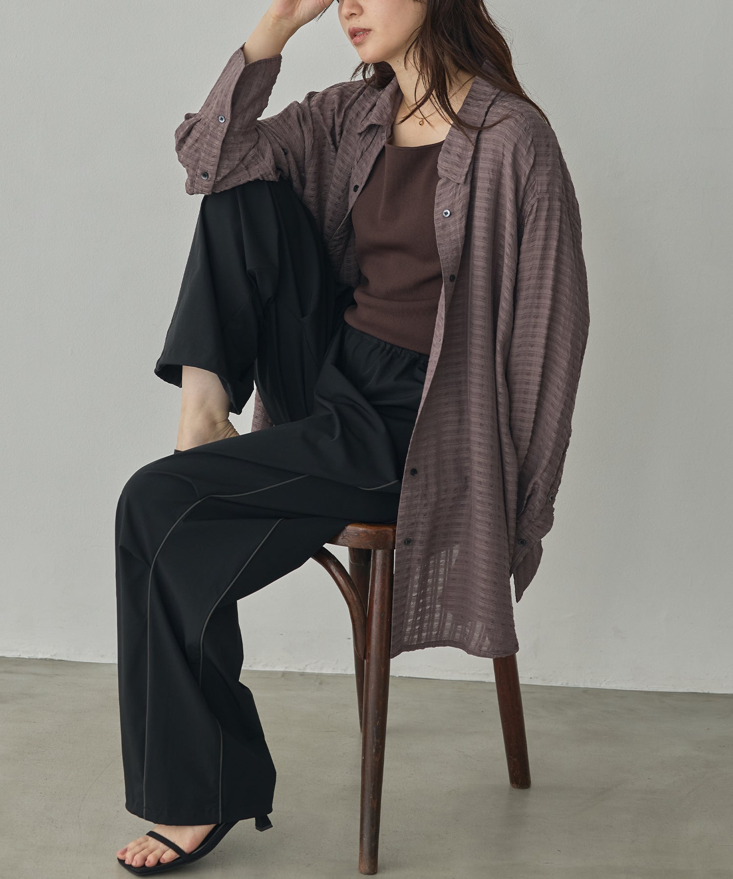 [ICE TOUCH] THICK-KNIT SIDE-STRIPE PANTS