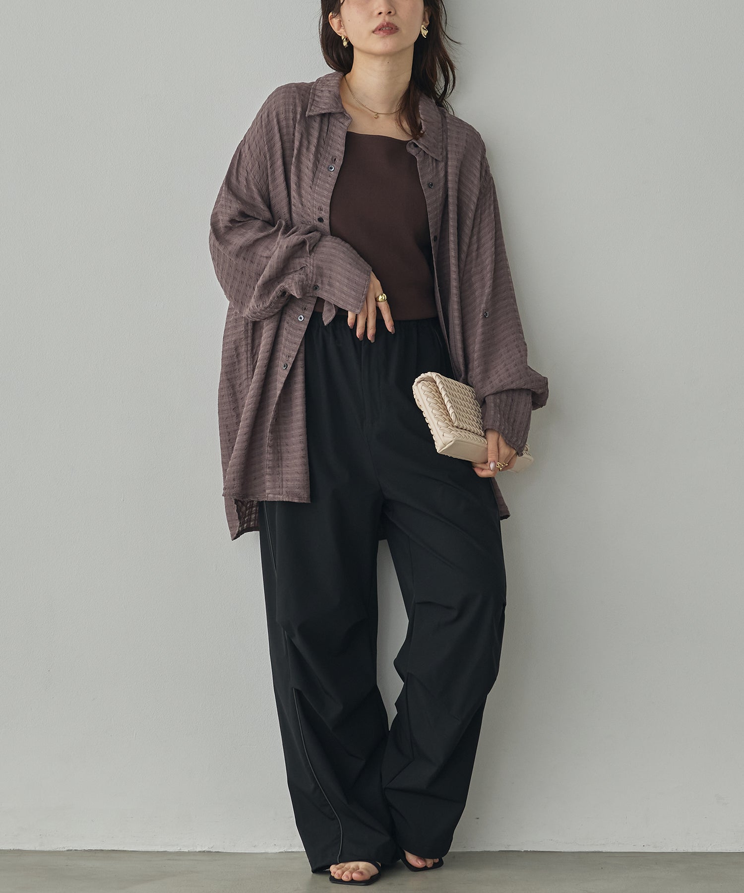 [ICE TOUCH] THICK-KNIT SIDE-STRIPE PANTS