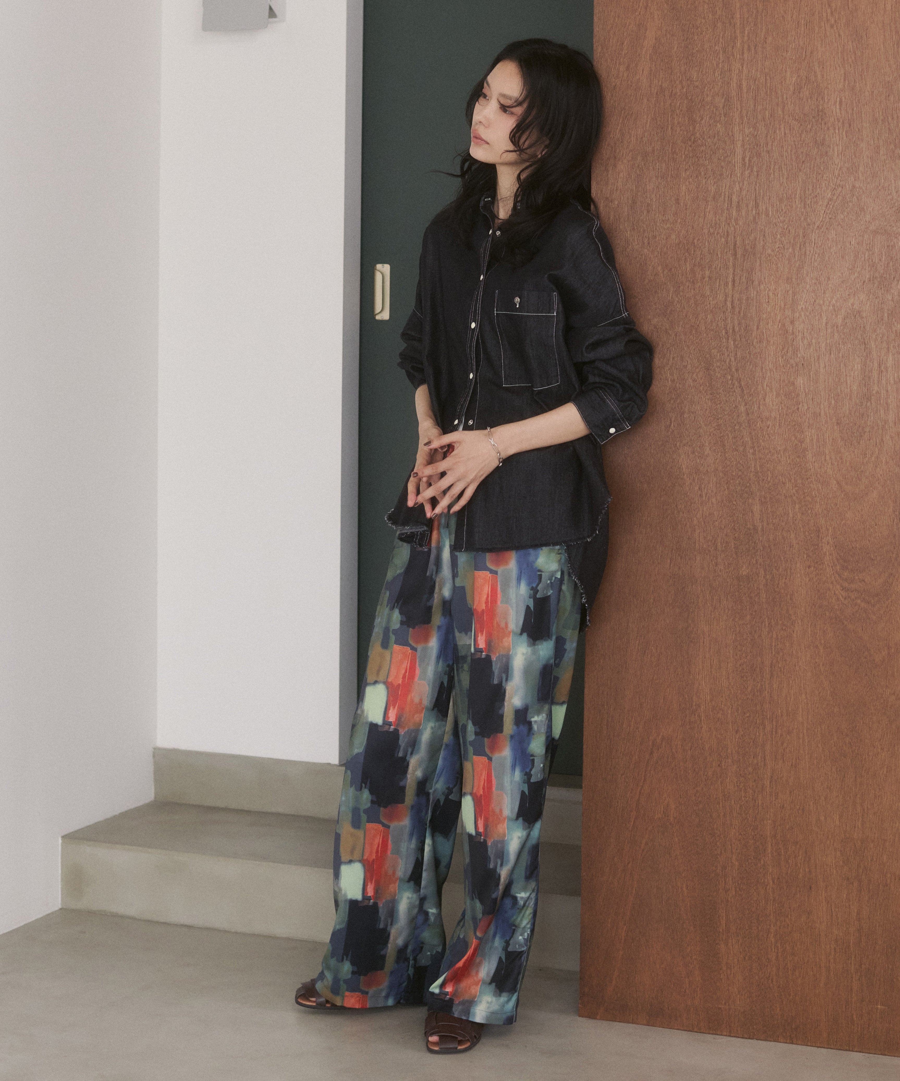 GEORGETTE-PRINT EASY PANTS