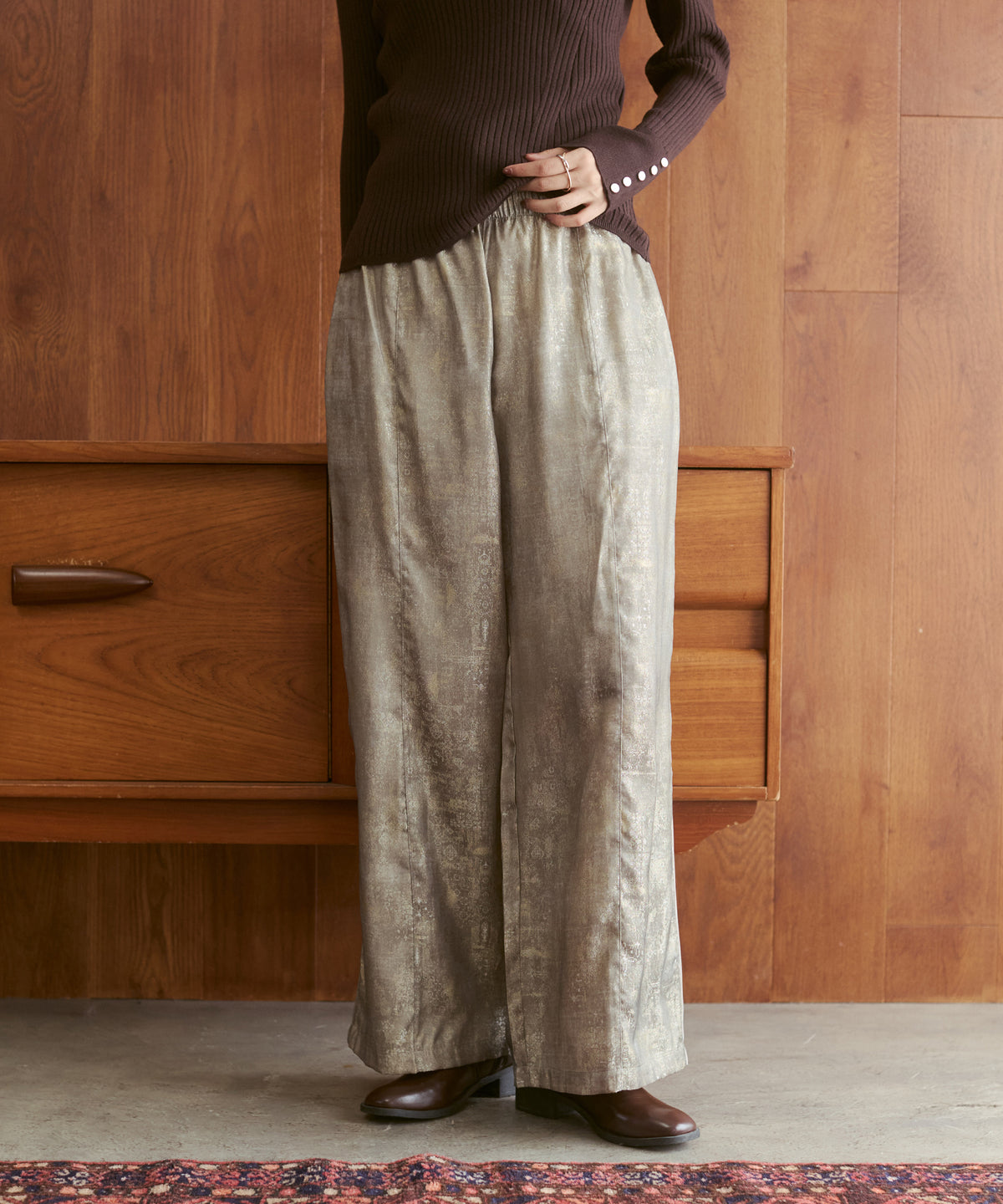 SHINY JACQUARD EASY PANTS
