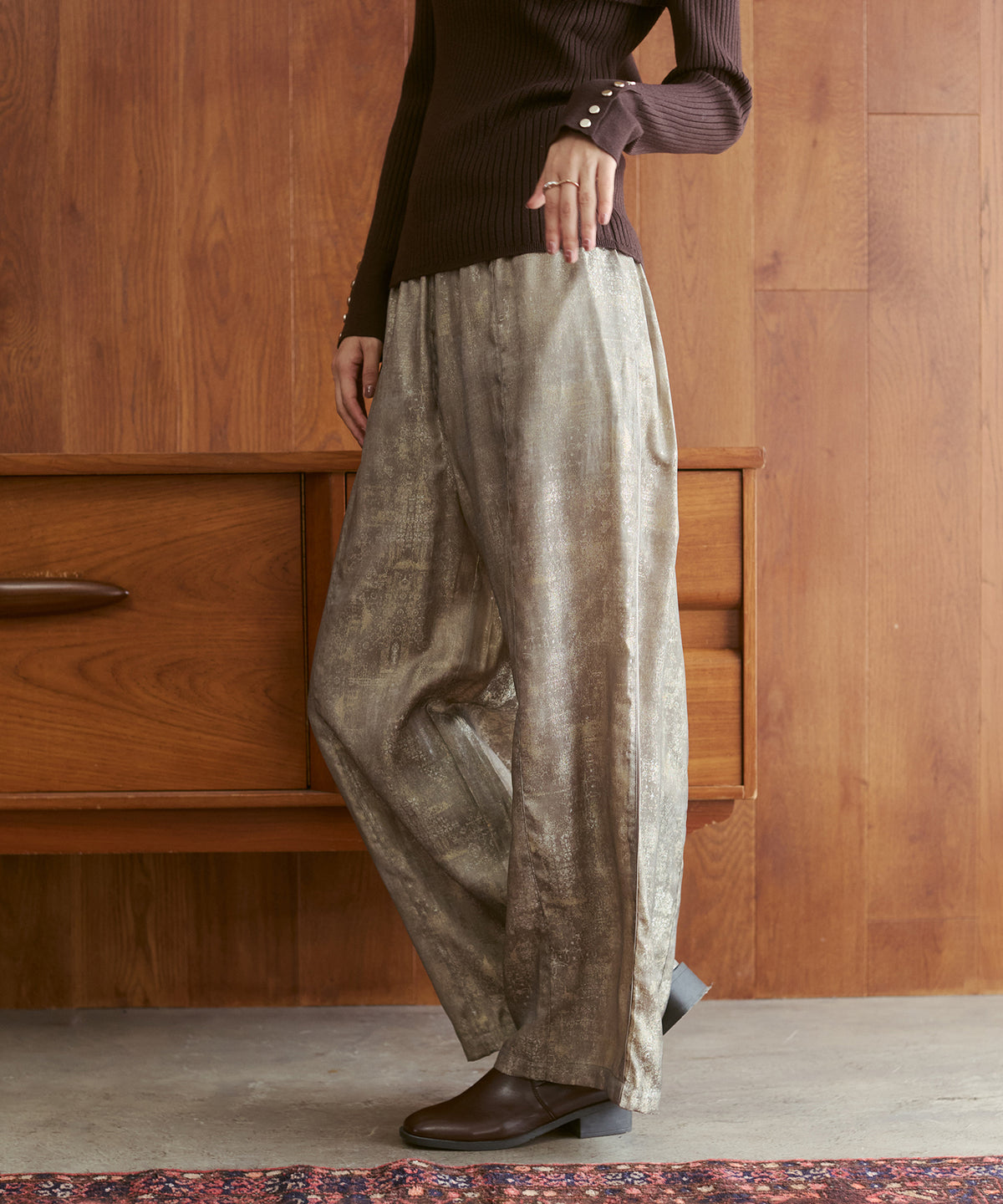 SHINY JACQUARD EASY PANTS