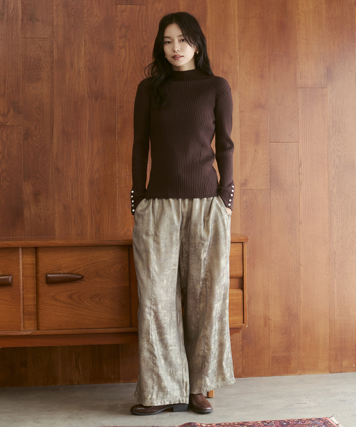 SHINY JACQUARD EASY PANTS