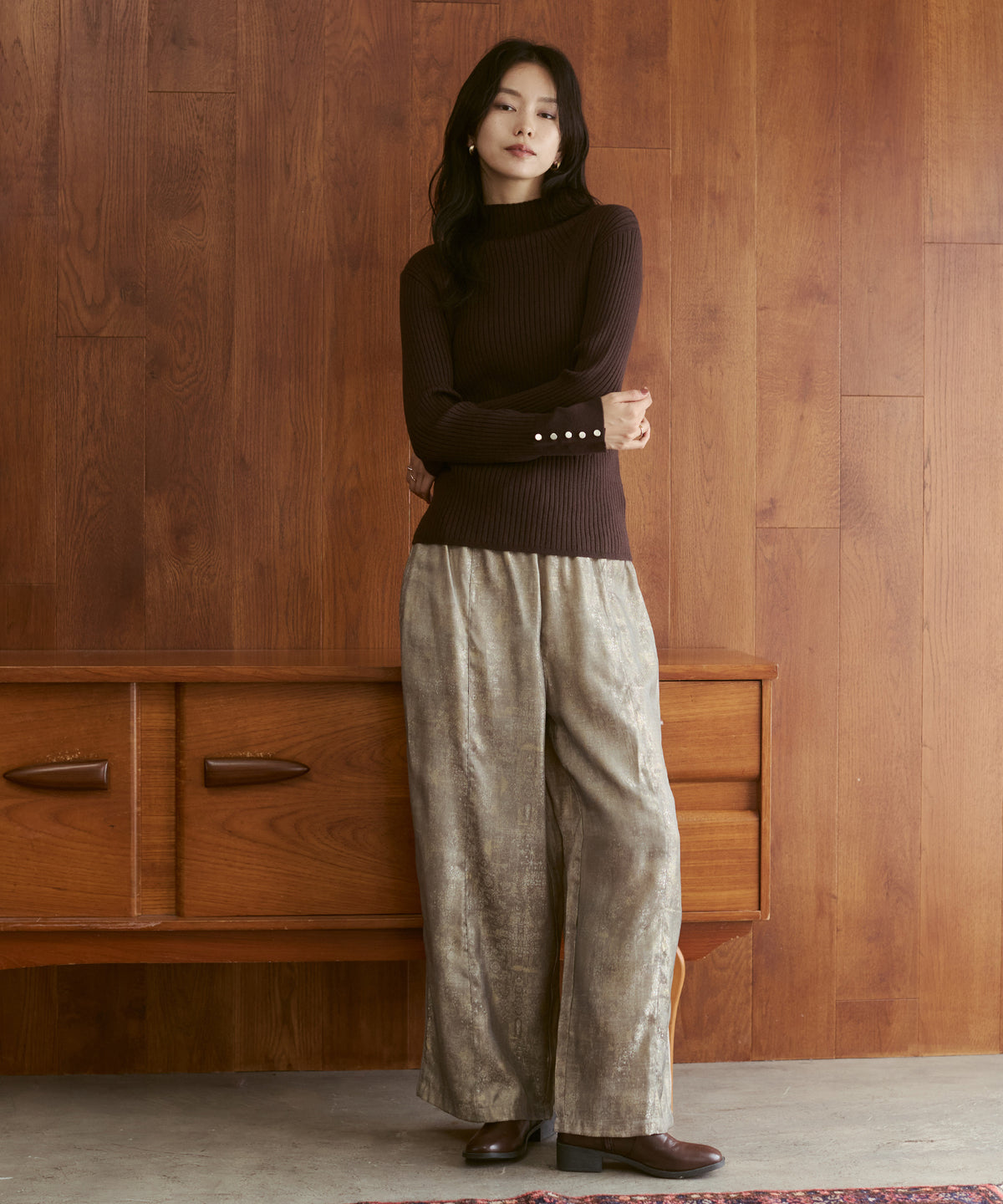 SHINY JACQUARD EASY PANTS