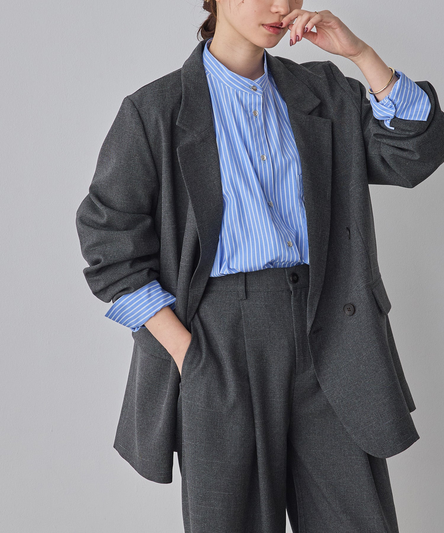 【WEB限定/別注】【セットアップ対応】杢調ライトダブルテーラードジャケット