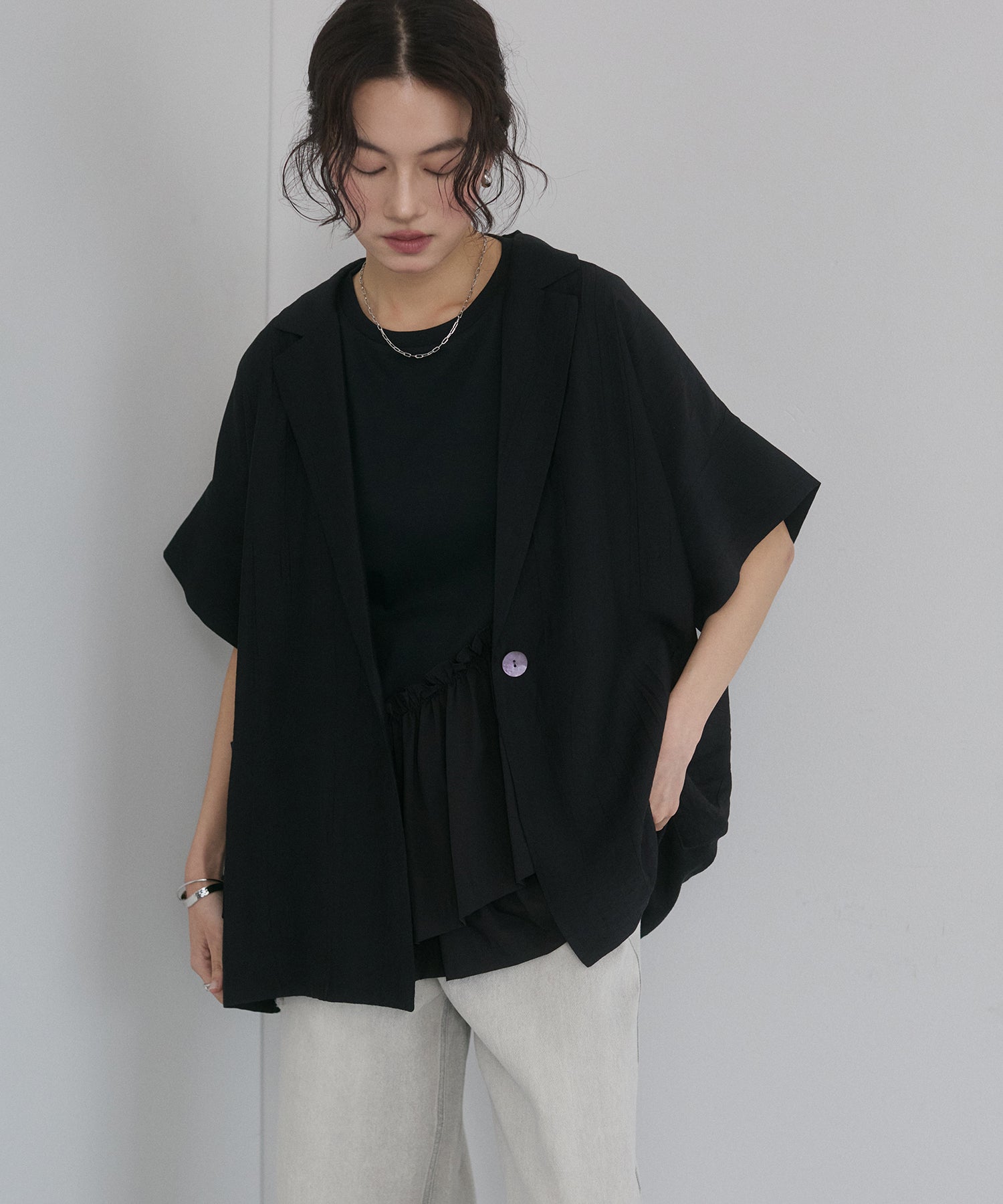 LIMITED]WASH-SATIN SHIRT JACKET