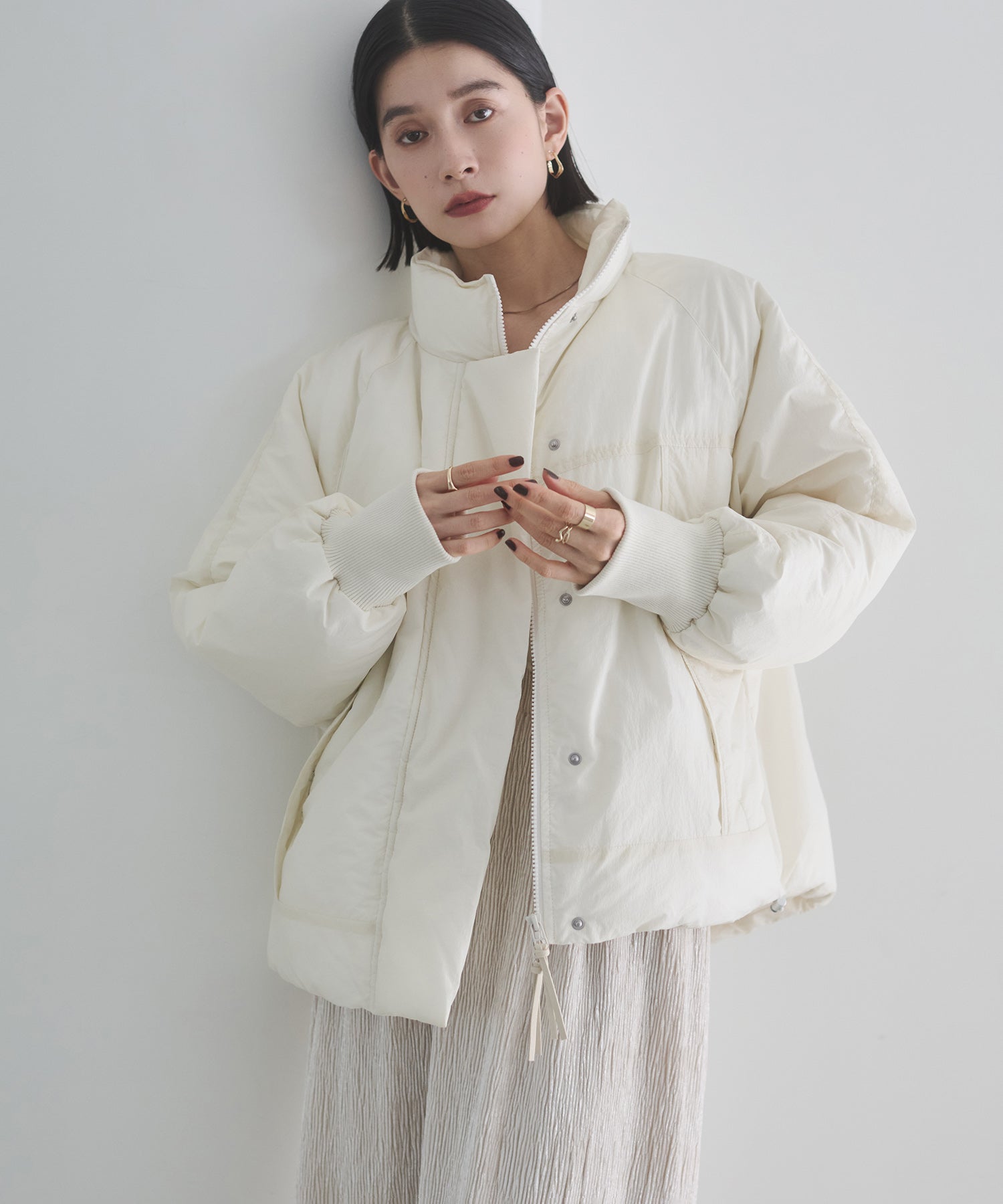 中綿 ワッシャーナイロン(撥水)ショートブルゾン