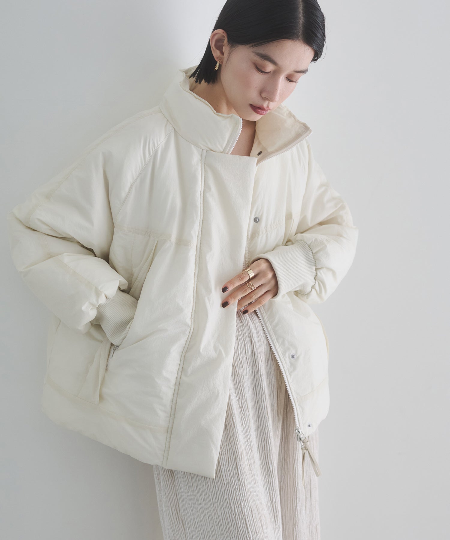 中綿 ワッシャーナイロン(撥水)ショートブルゾン