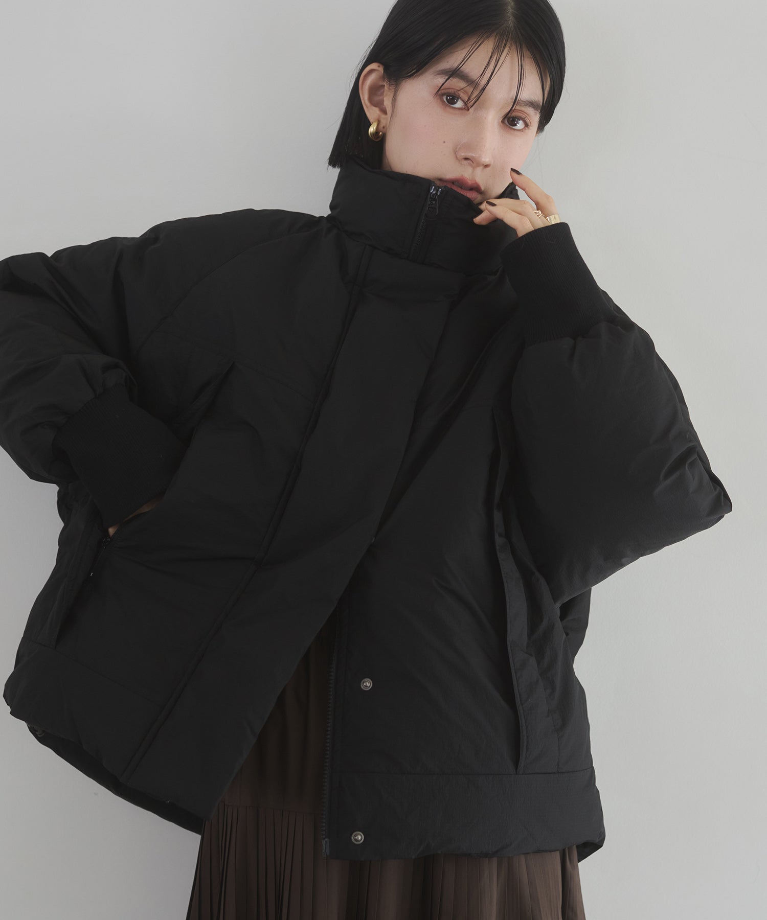 中綿 ワッシャーナイロン(撥水)ショートブルゾン