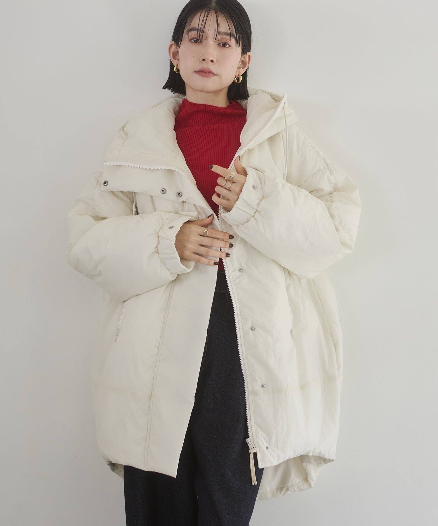 apuntob アプントビー　ワッシャーナイロンコート　フード付き　イタリア製 中綿 ワッシャーナイロン(撥水)ミディアムコート