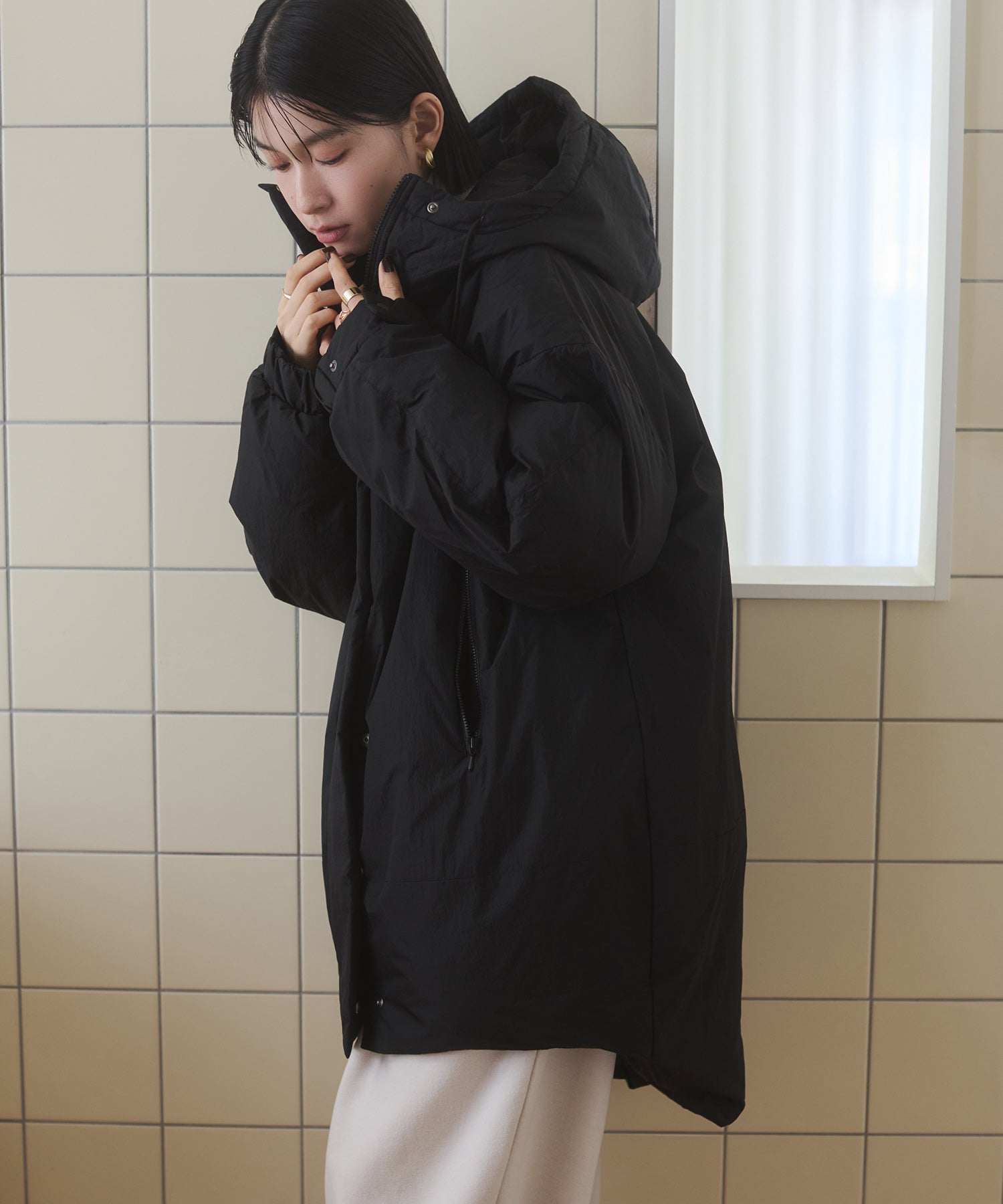 中綿 ワッシャーナイロン(撥水)ミディアムコート