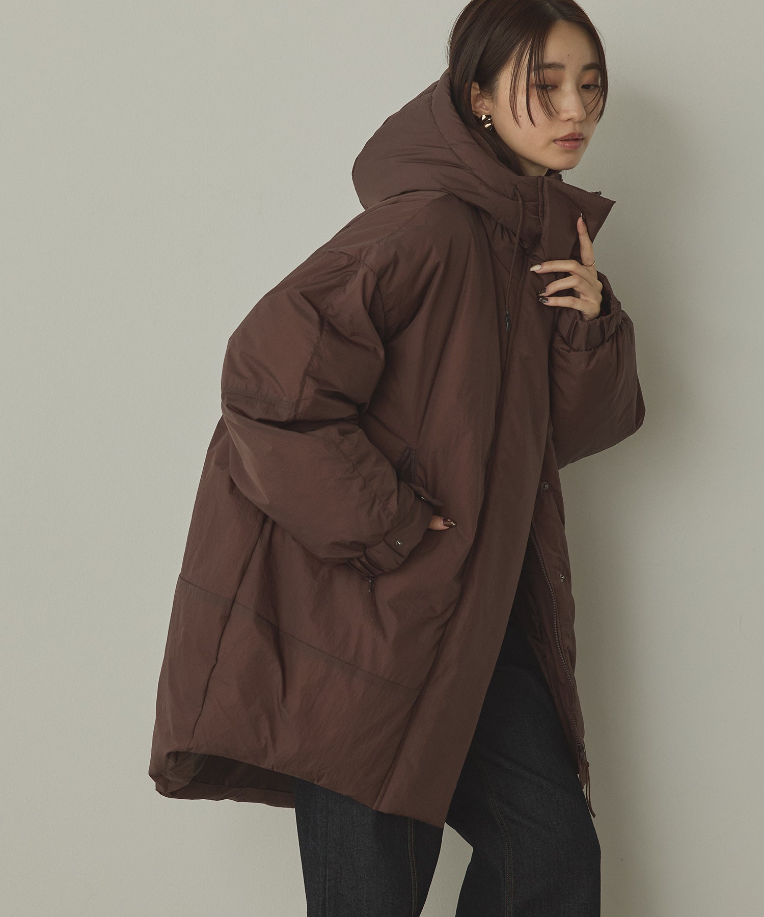 中綿 ワッシャーナイロン(撥水)ミディアムコート