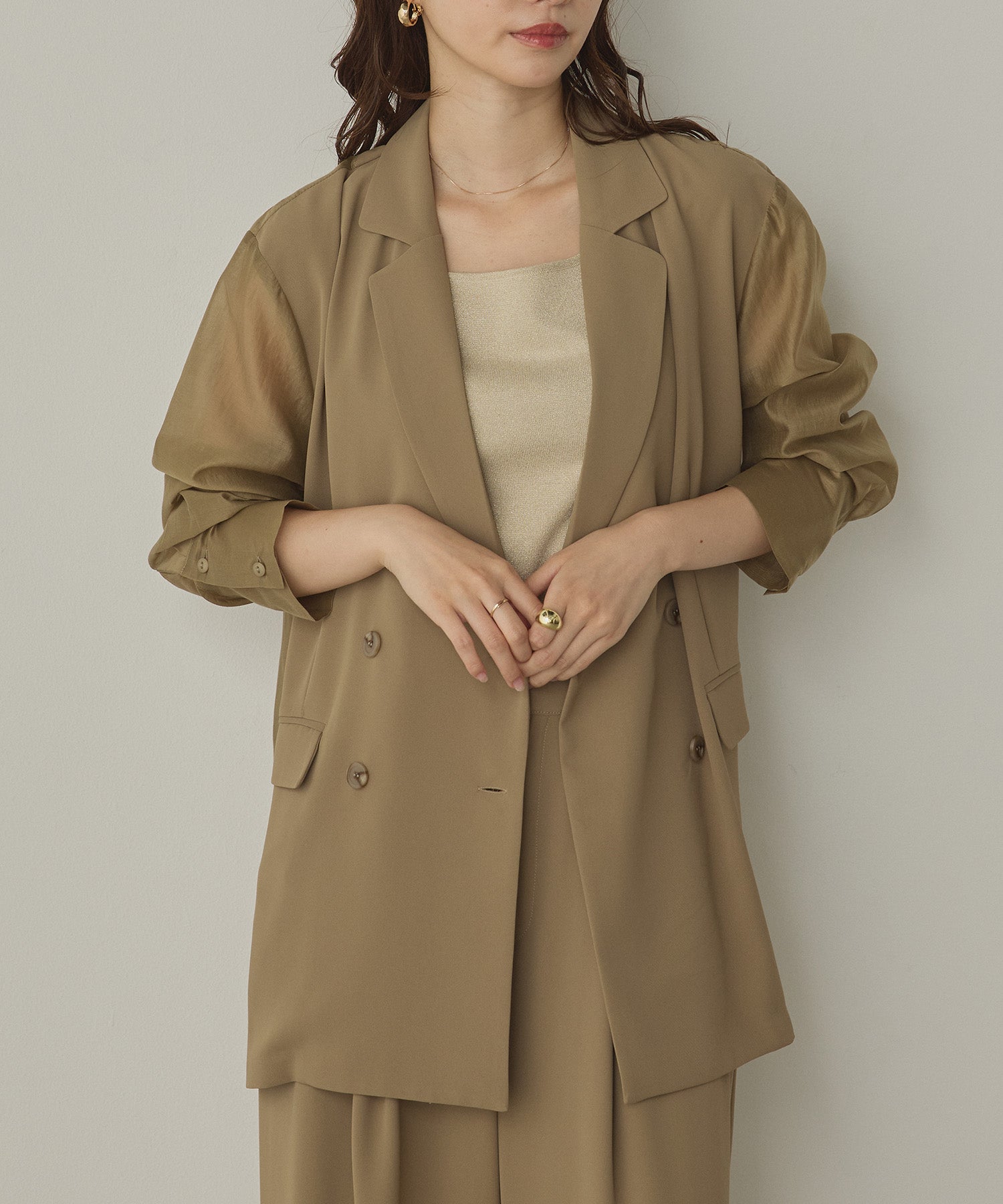 POLY TWILL SHEER TAILORED JACKET