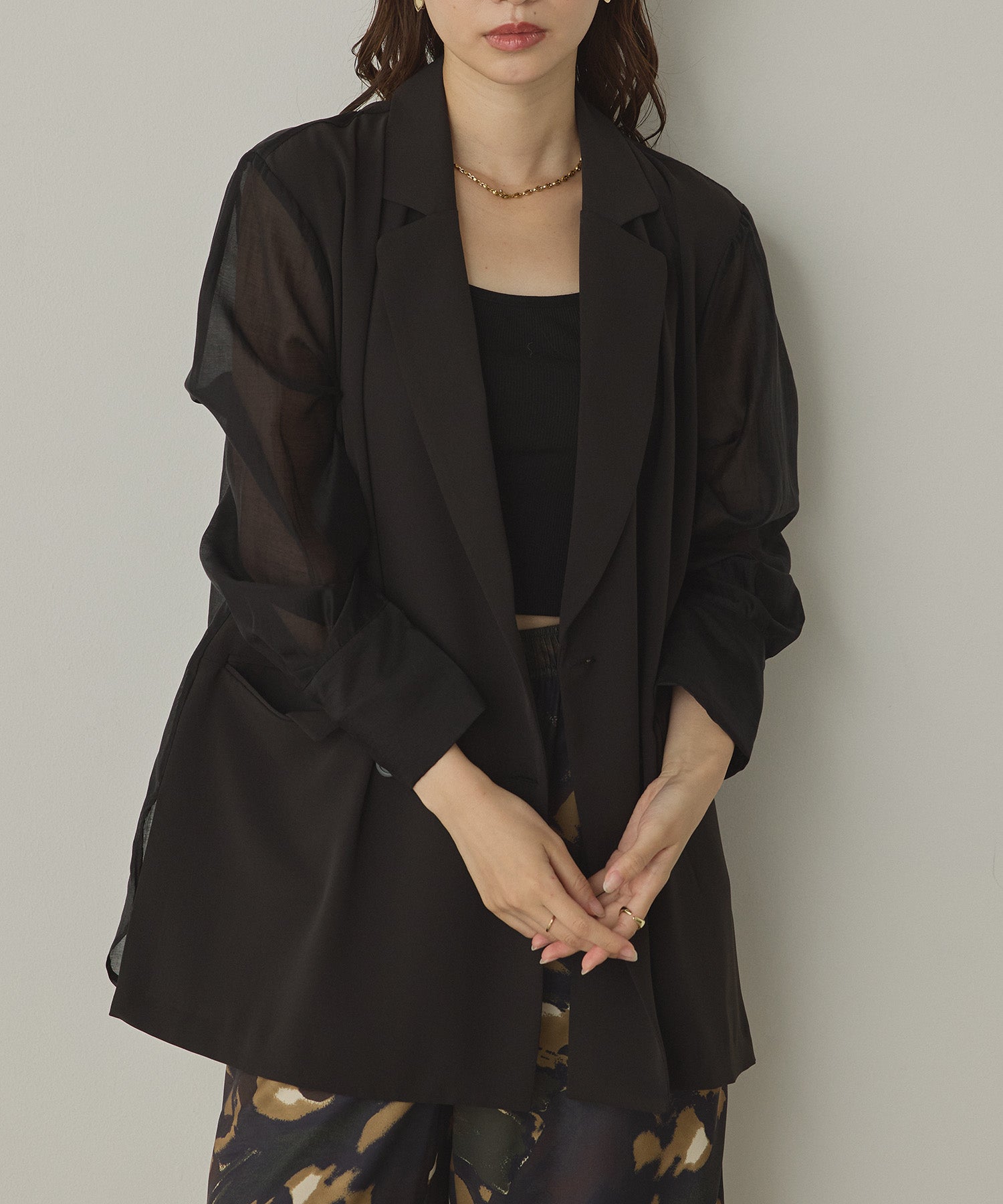 POLY TWILL SHEER TAILORED JACKET