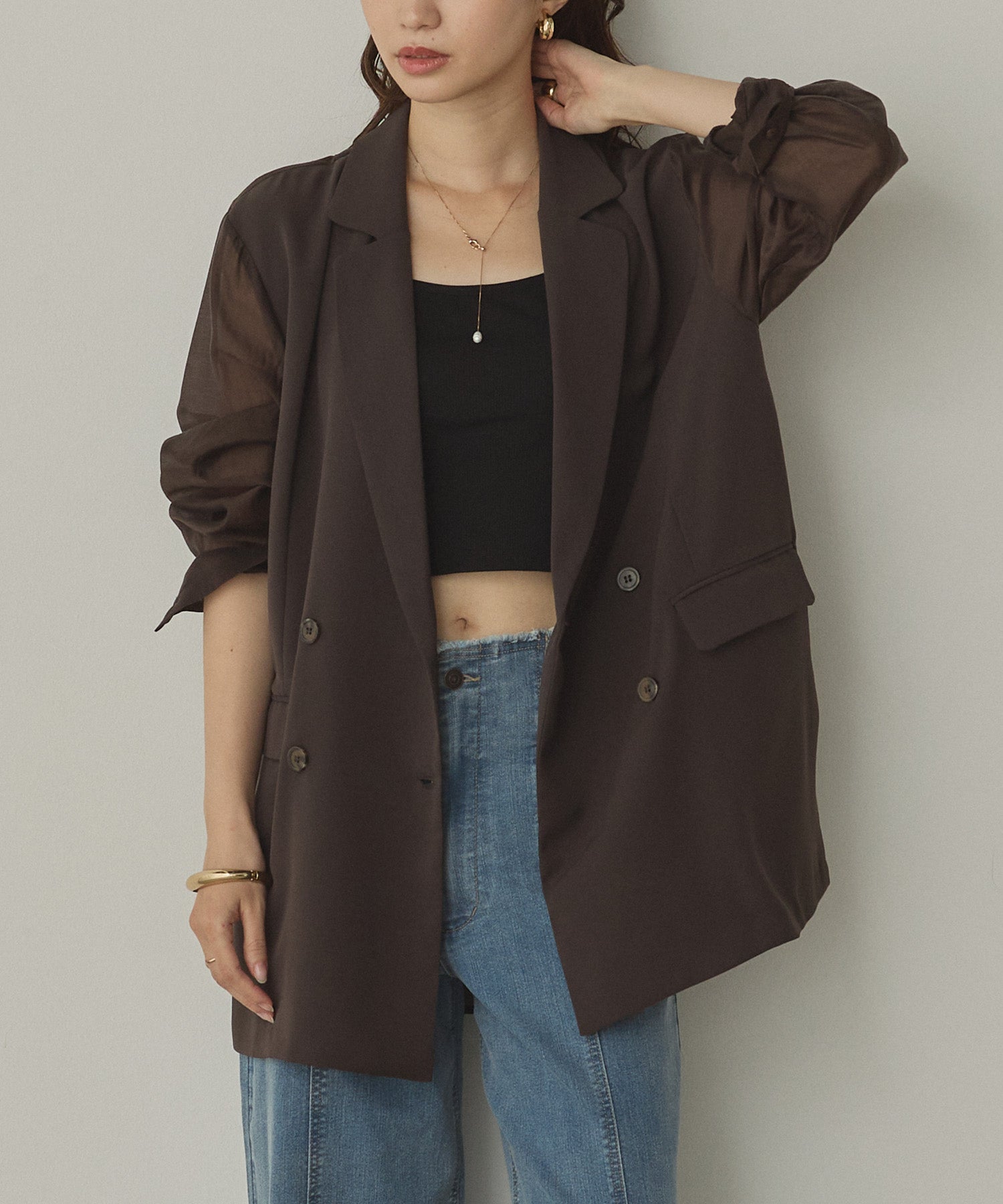 POLY TWILL SHEER TAILORED JACKET