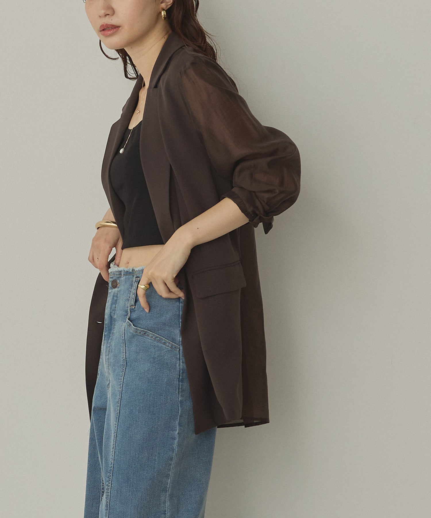 POLY TWILL SHEER TAILORED JACKET