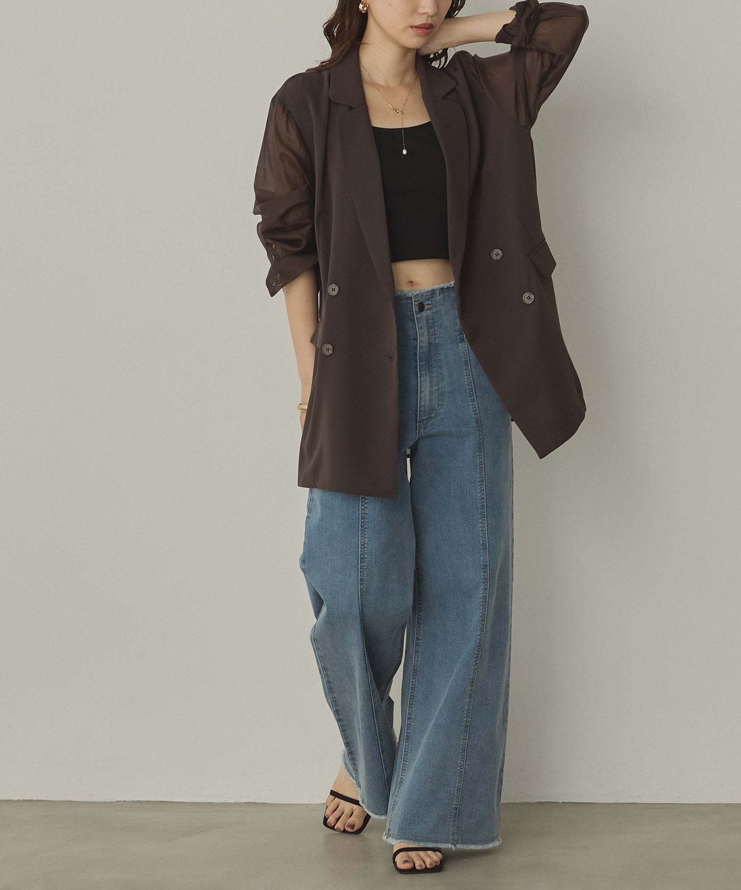POLY TWILL SHEER TAILORED JACKET