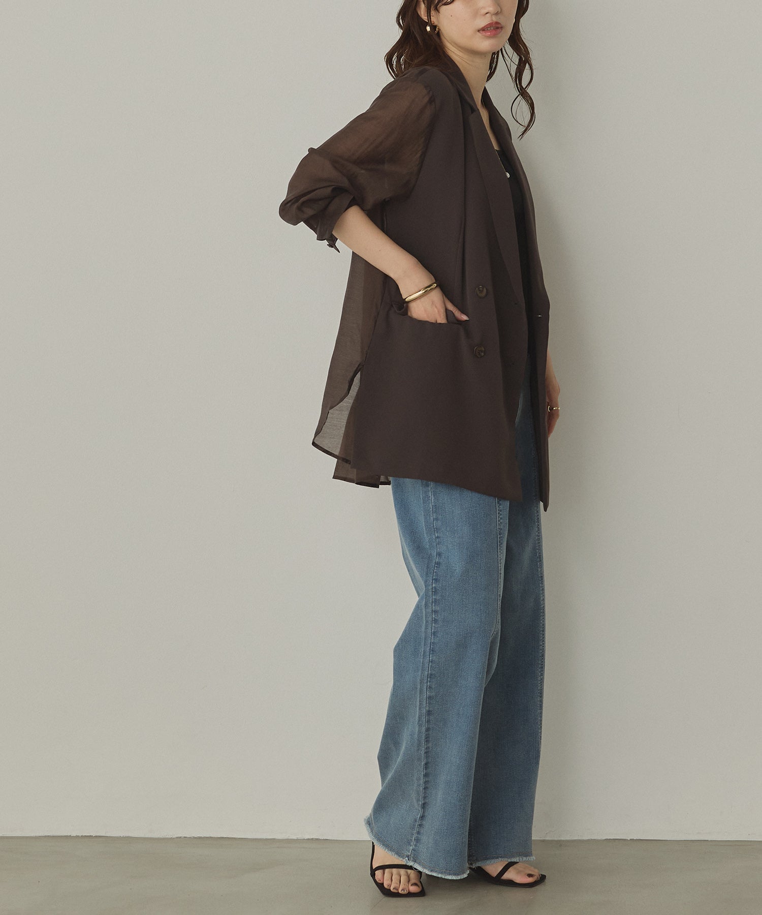 POLY TWILL SHEER TAILORED JACKET