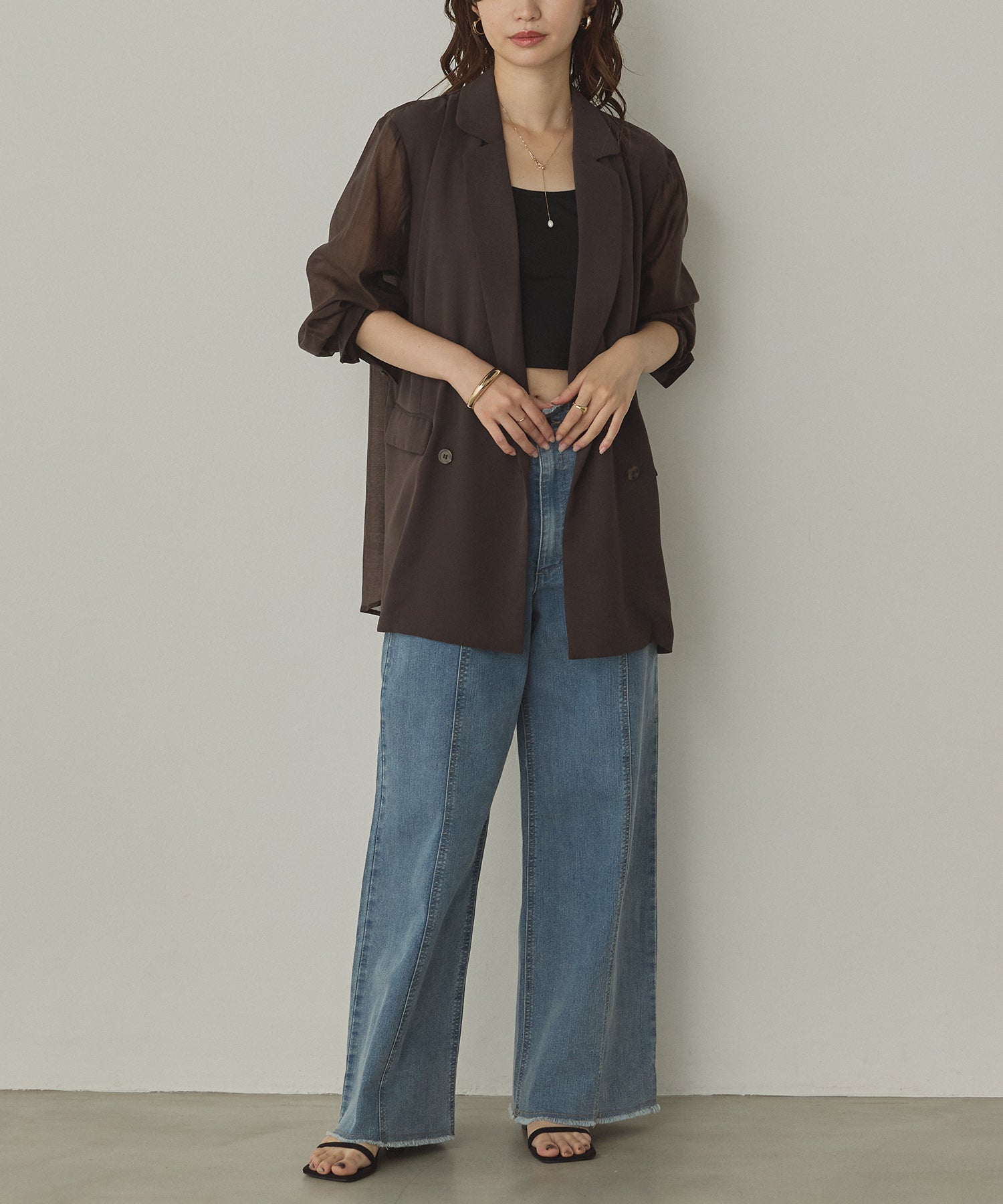 POLY TWILL SHEER TAILORED JACKET