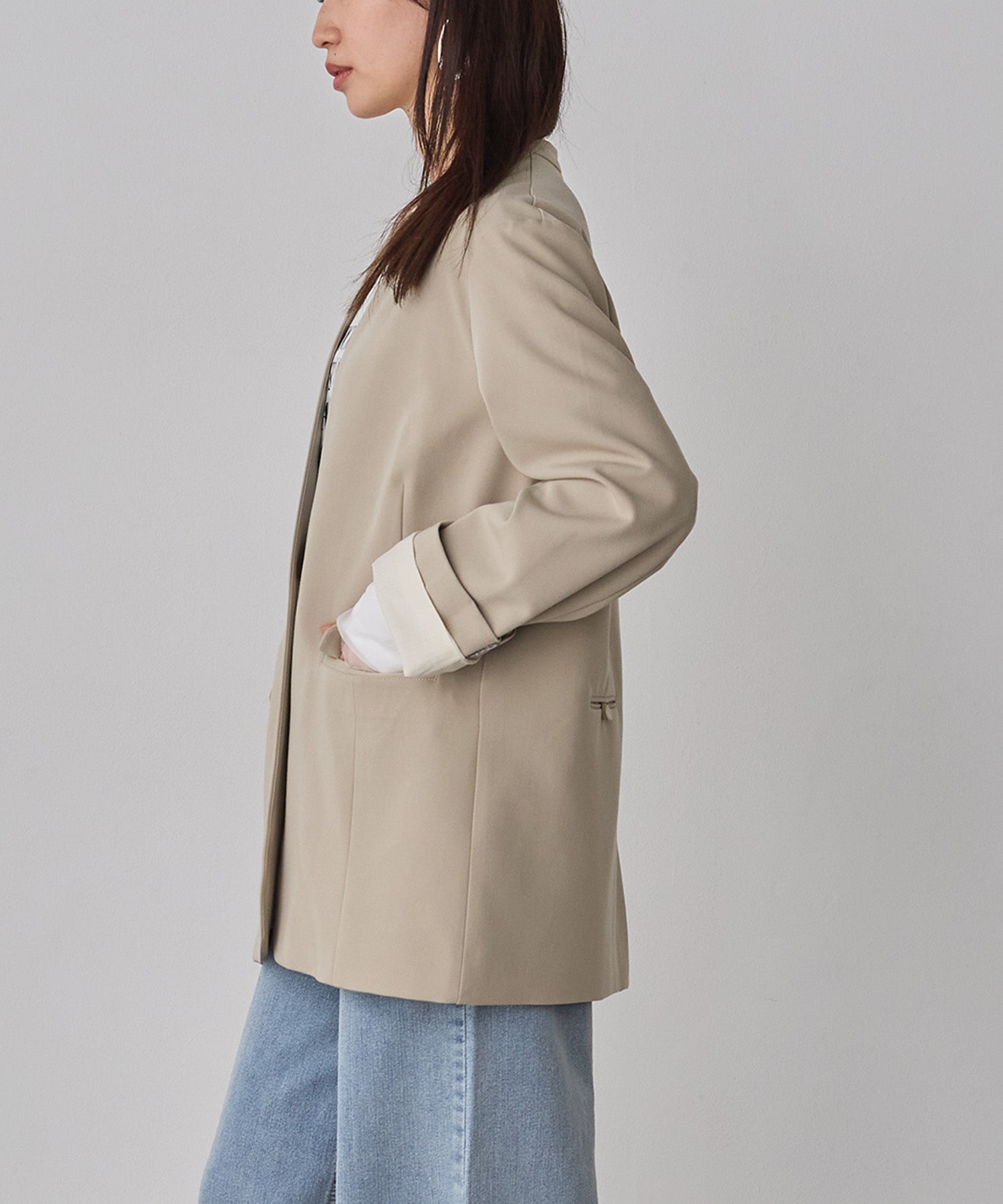 ポリレーヨン バックスリット ノーカラージャケット