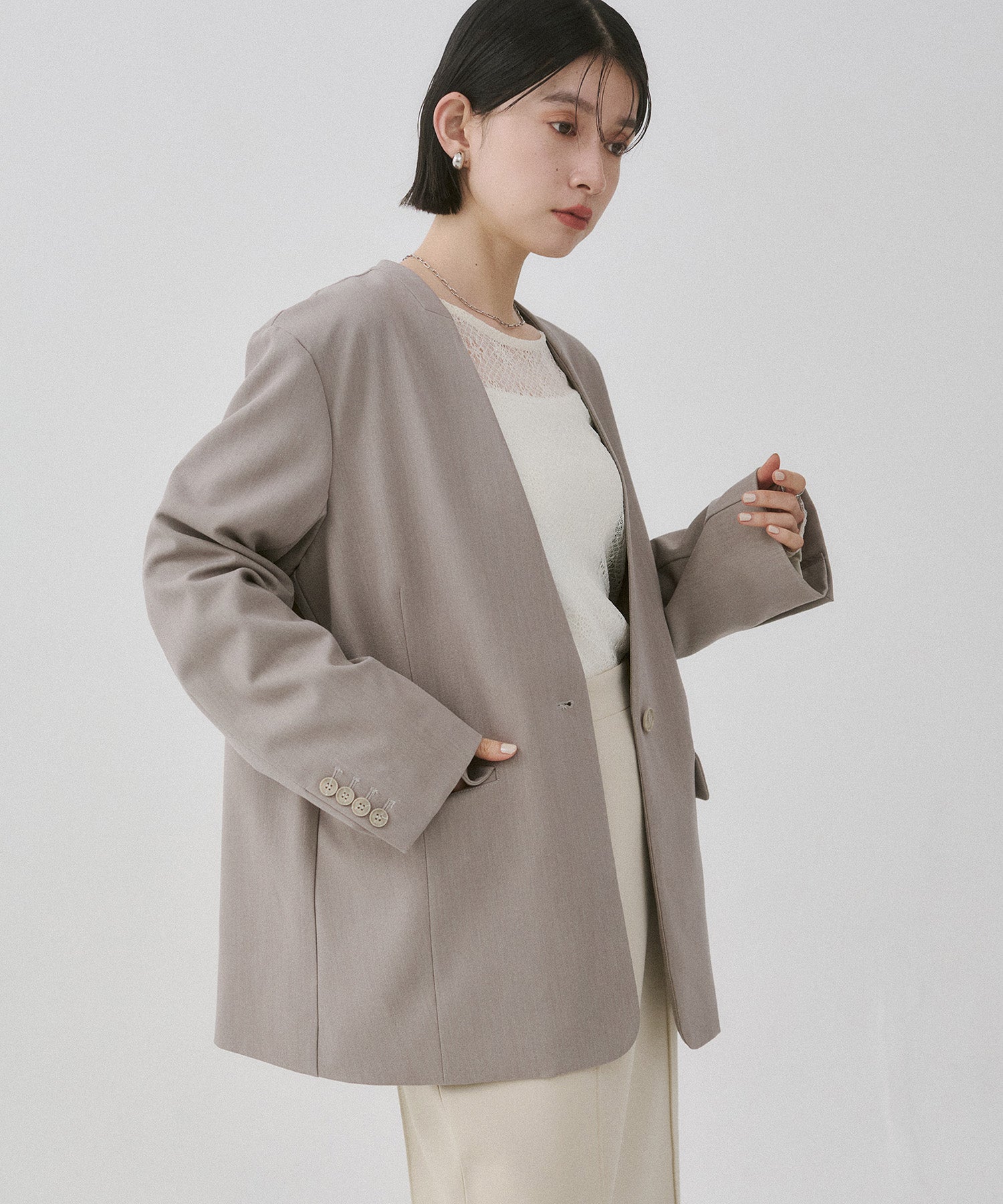 POLYRAYON COLLARLESS JACKET