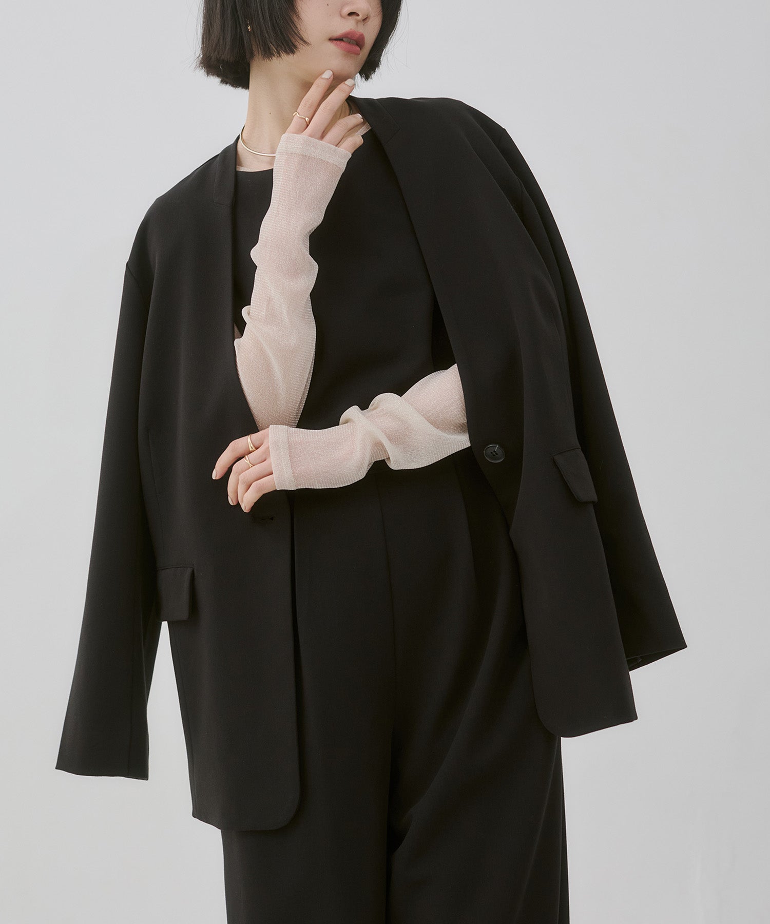 ポリレーヨン バックスリット ノーカラージャケット