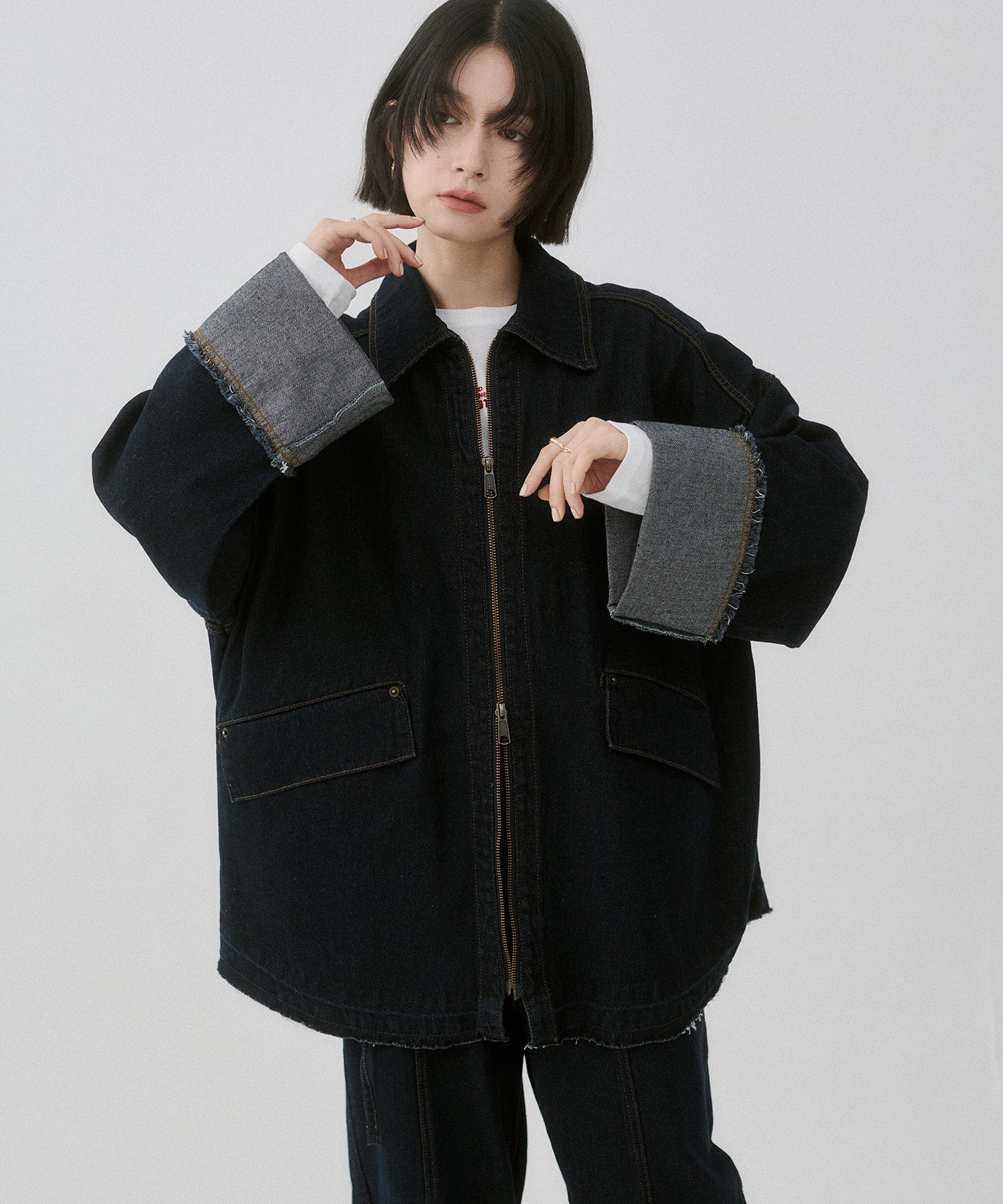 9 150 ブラック　リバーシブルブルゾン DENIM/TWILL DOUBLE ZIP BLOUSON