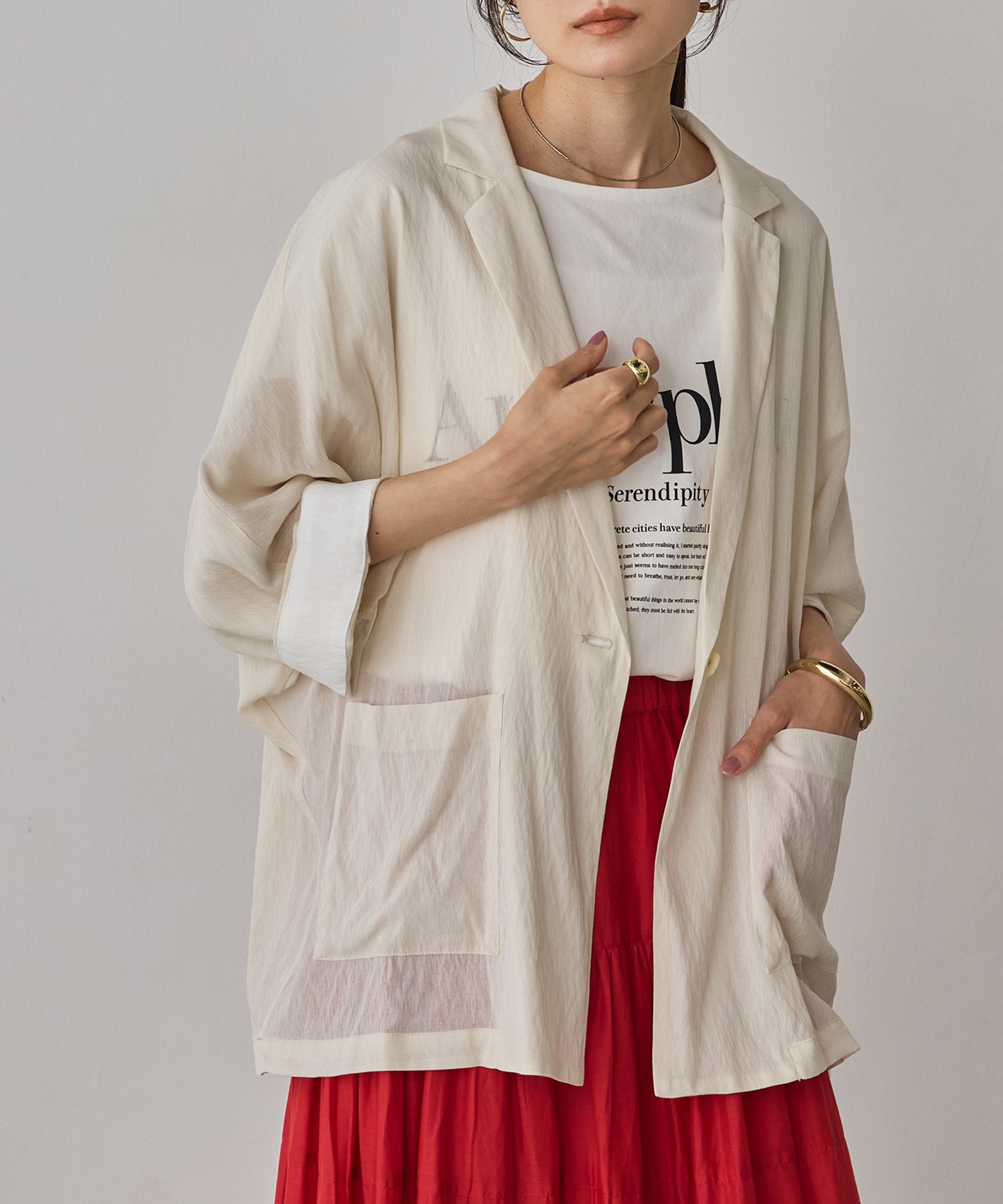 DOLMAN-SLEEVE SHEER TAILORED JACKET