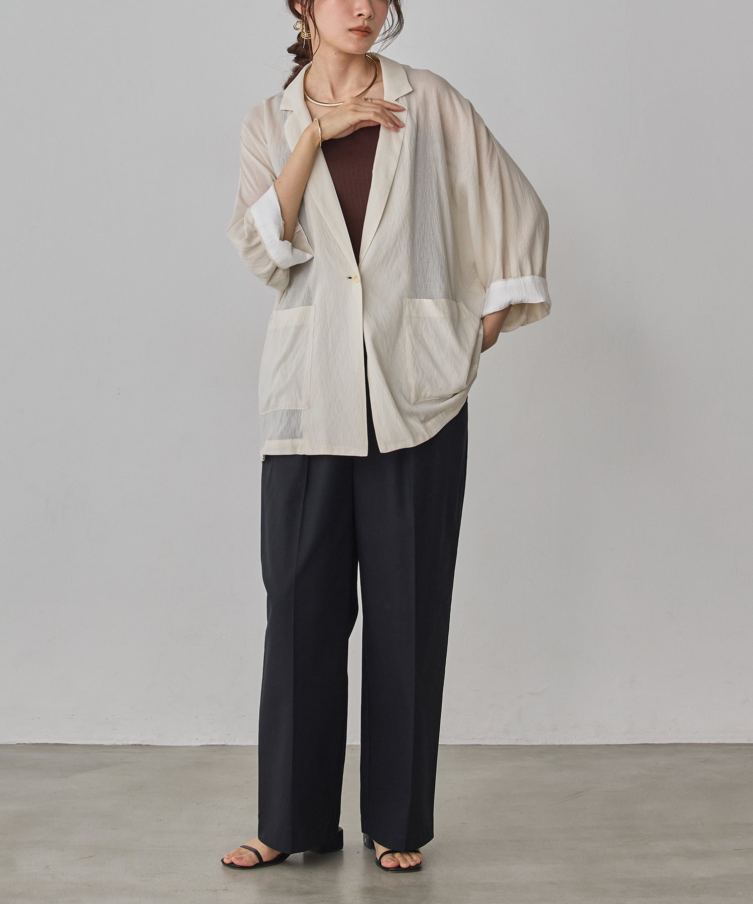 DOLMAN-SLEEVE SHEER TAILORED JACKET