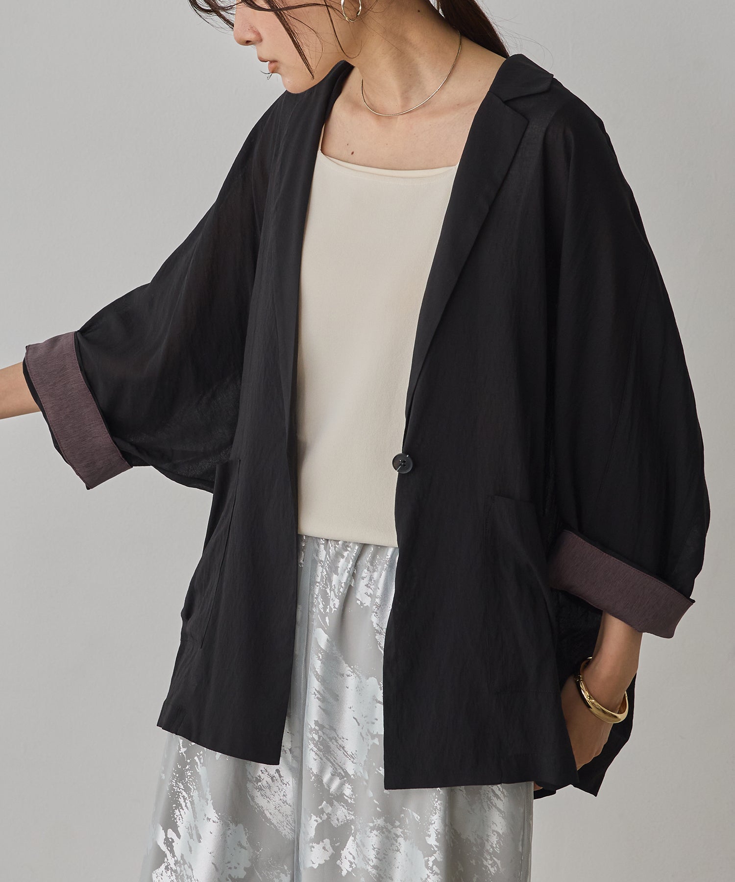 DOLMAN-SLEEVE SHEER TAILORED JACKET