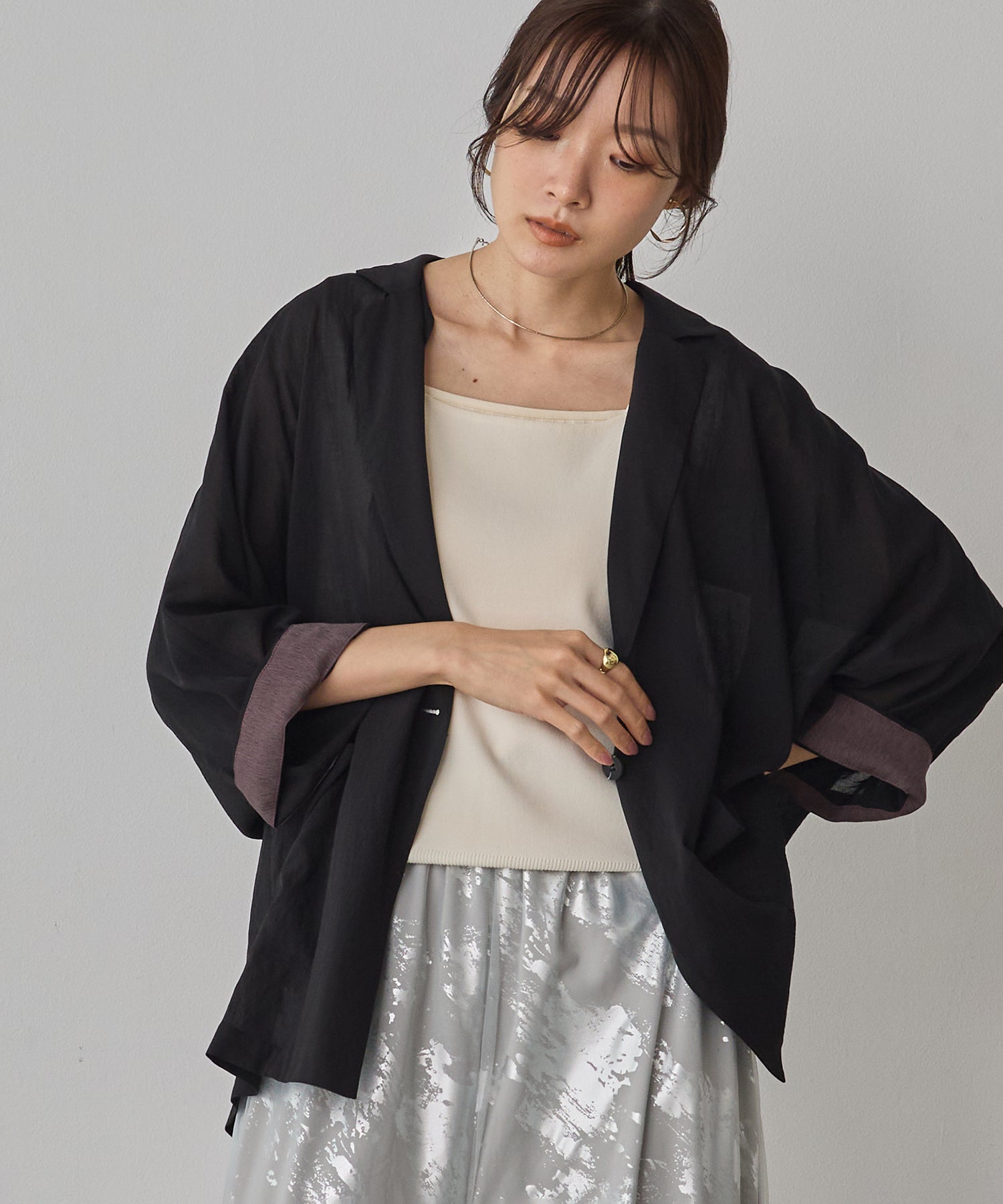 DOLMAN-SLEEVE SHEER TAILORED JACKET