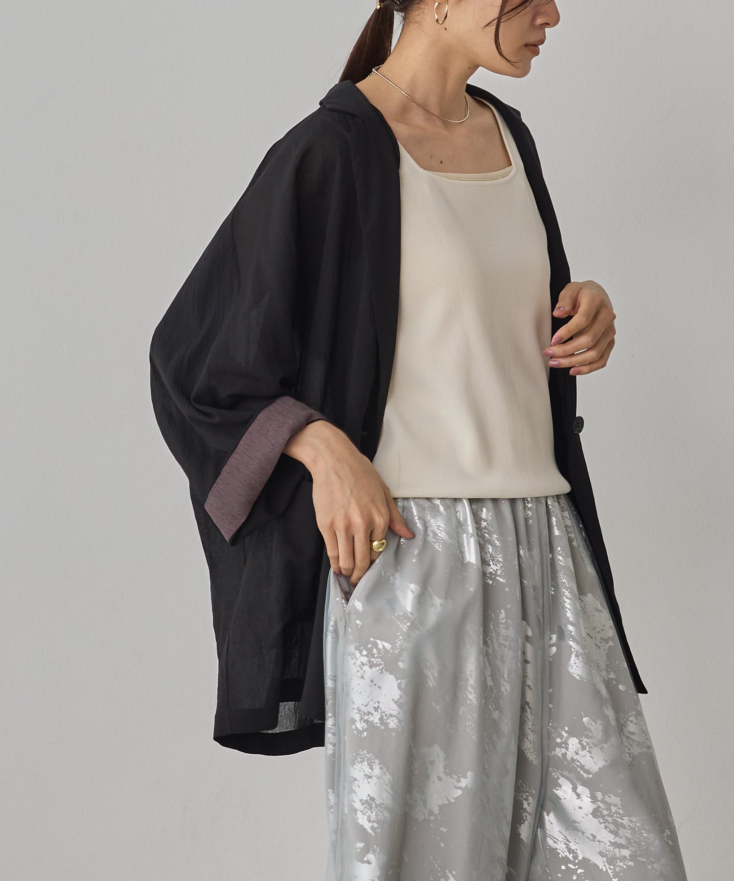 DOLMAN-SLEEVE SHEER TAILORED JACKET