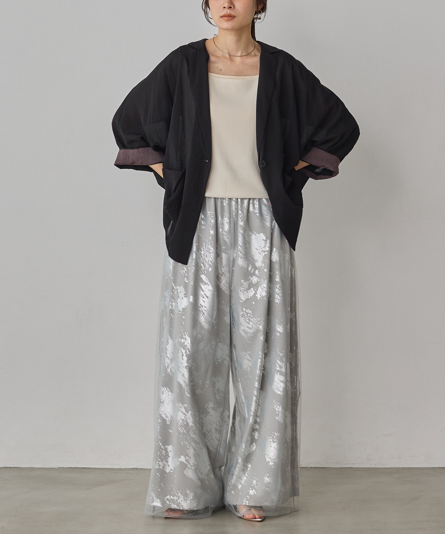 DOLMAN-SLEEVE SHEER TAILORED JACKET