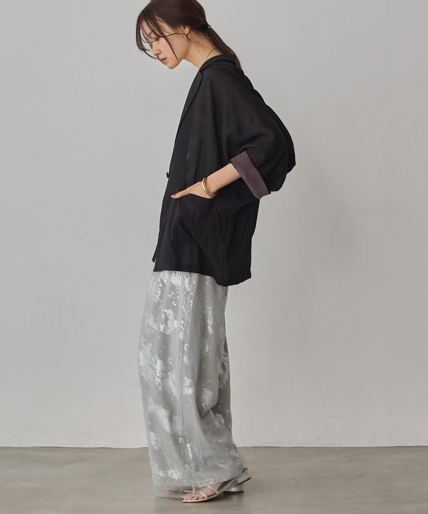 DOLMAN-SLEEVE SHEER TAILORED JACKET