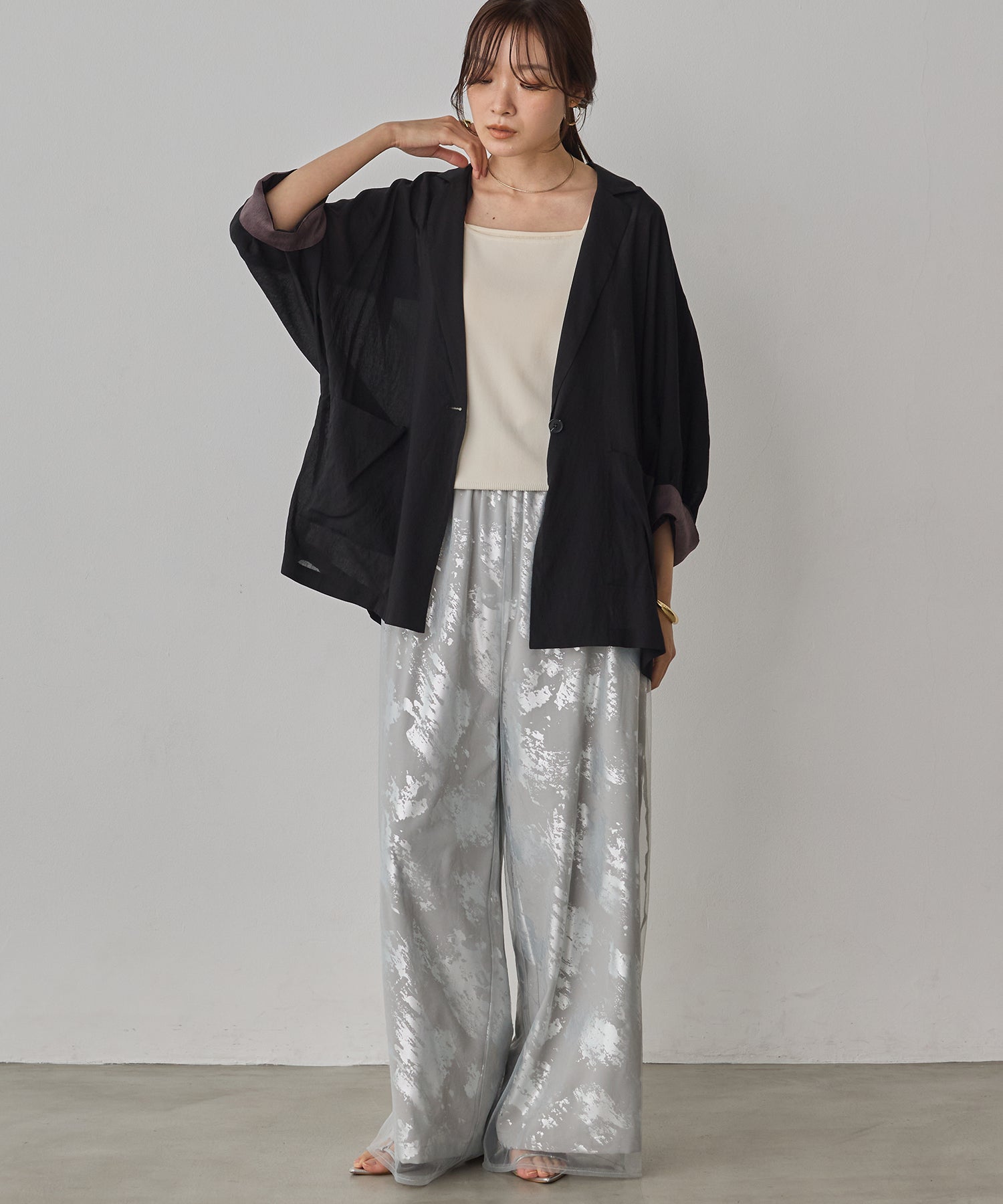 DOLMAN-SLEEVE SHEER TAILORED JACKET