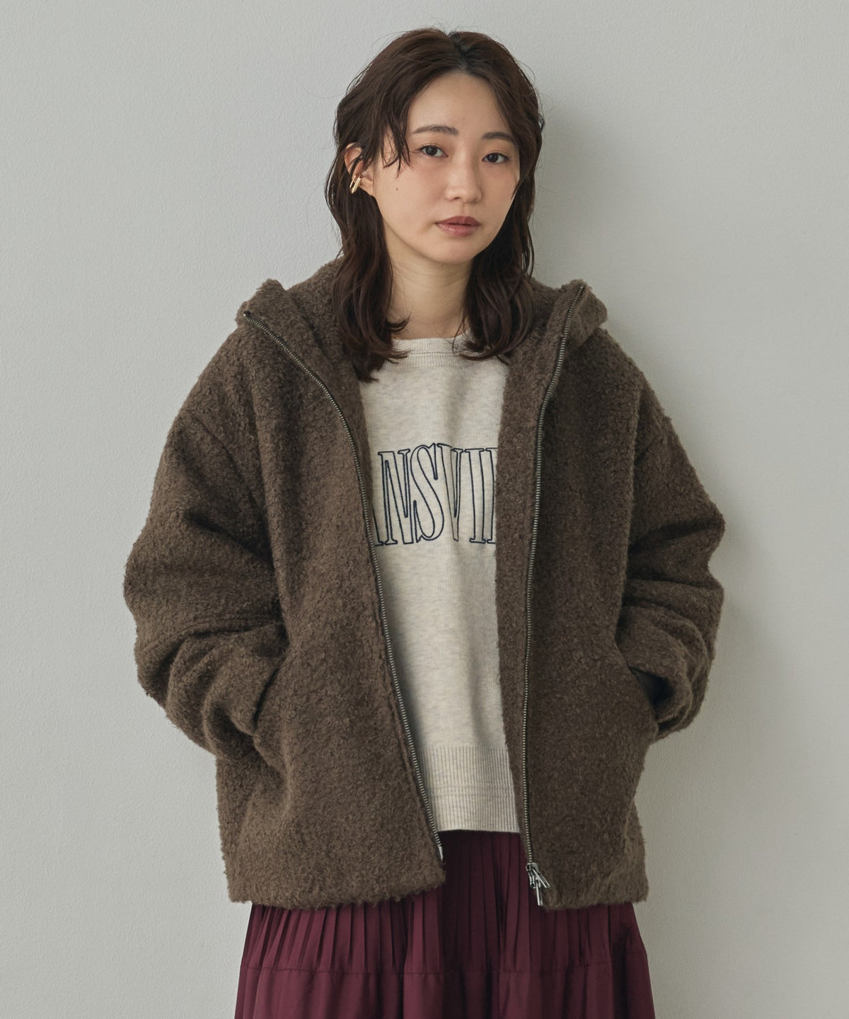 CURLY BOUCLÉ HOODED SHORT JACKET