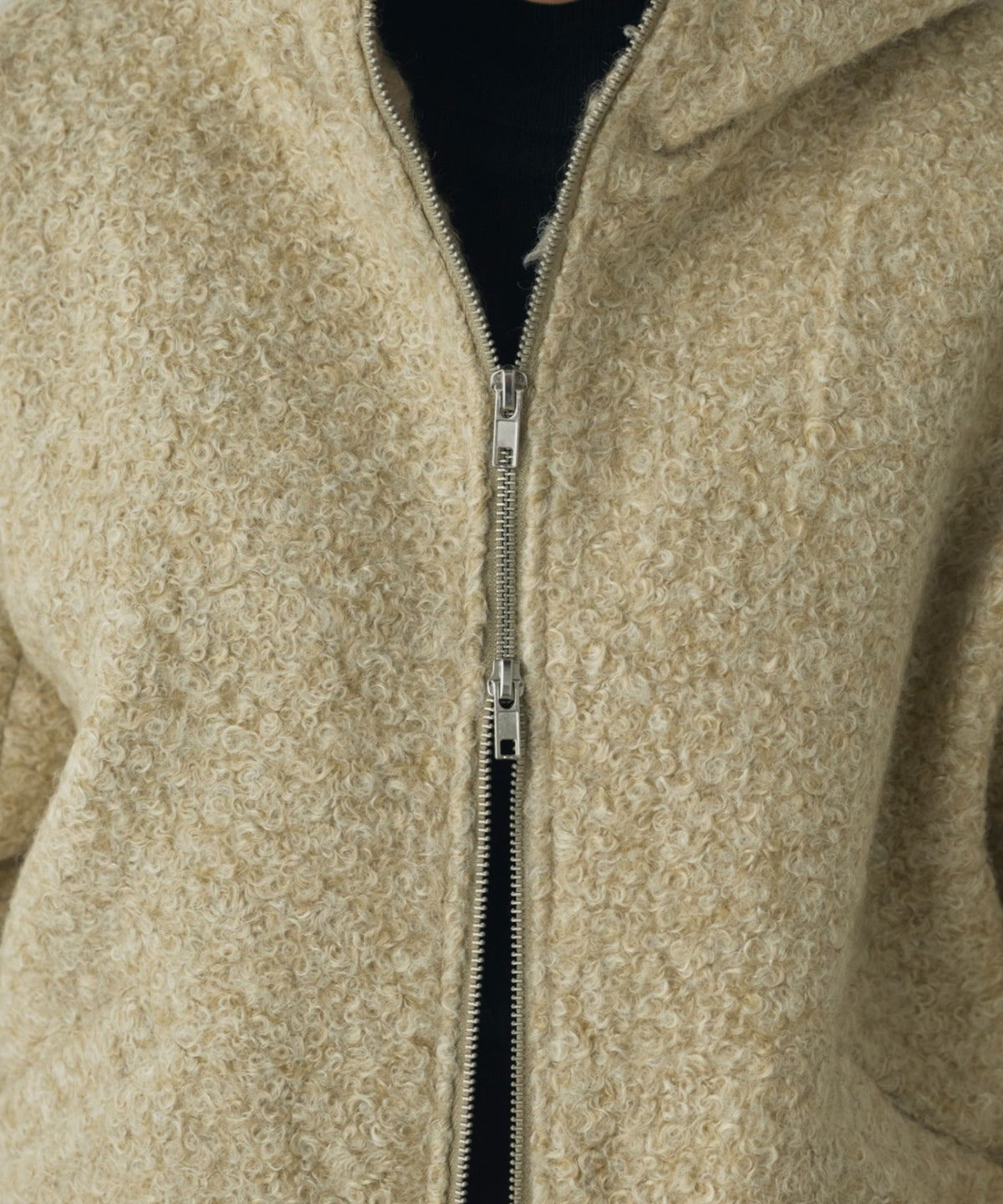 CURLY BOUCLÉ HOODED SHORT JACKET