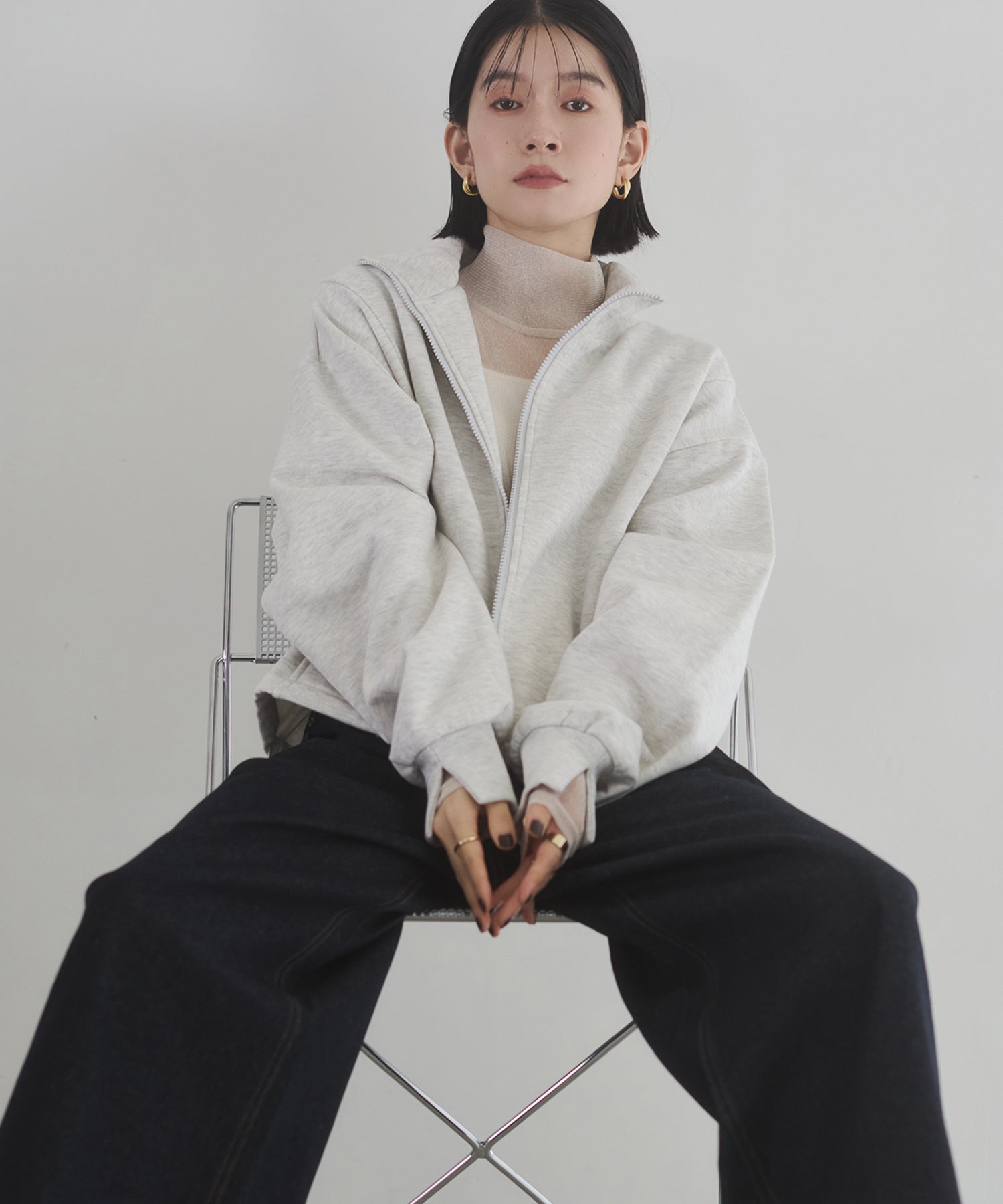 裏起毛ダブルジップ ハイネックブルゾン