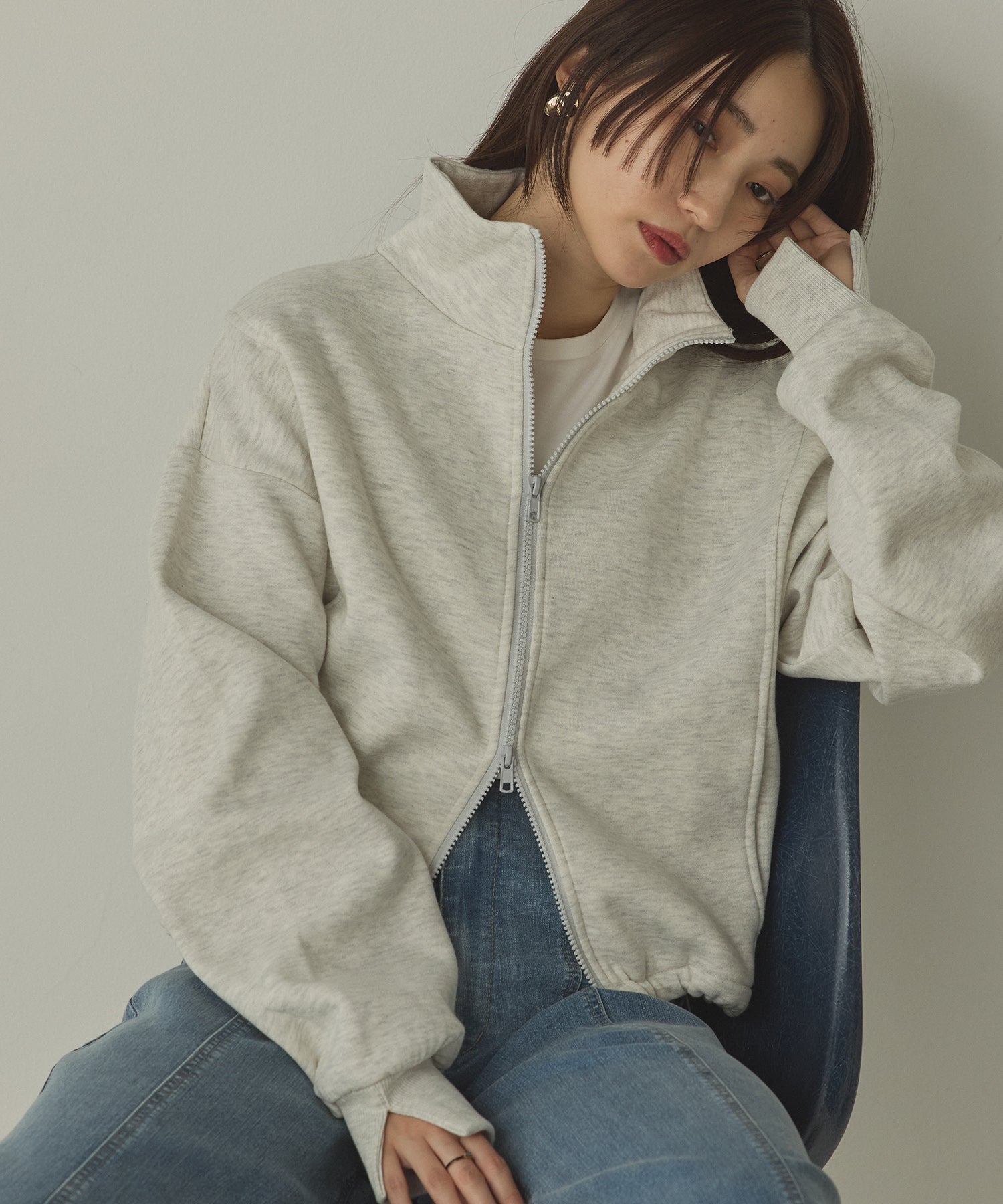 裏起毛ダブルジップ ハイネックブルゾン