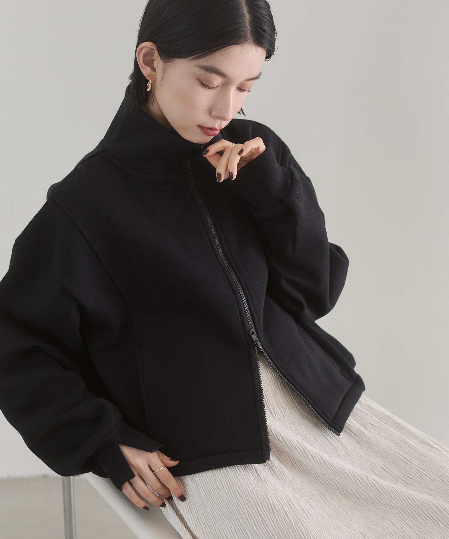 裏起毛ダブルジップ ハイネックブルゾン