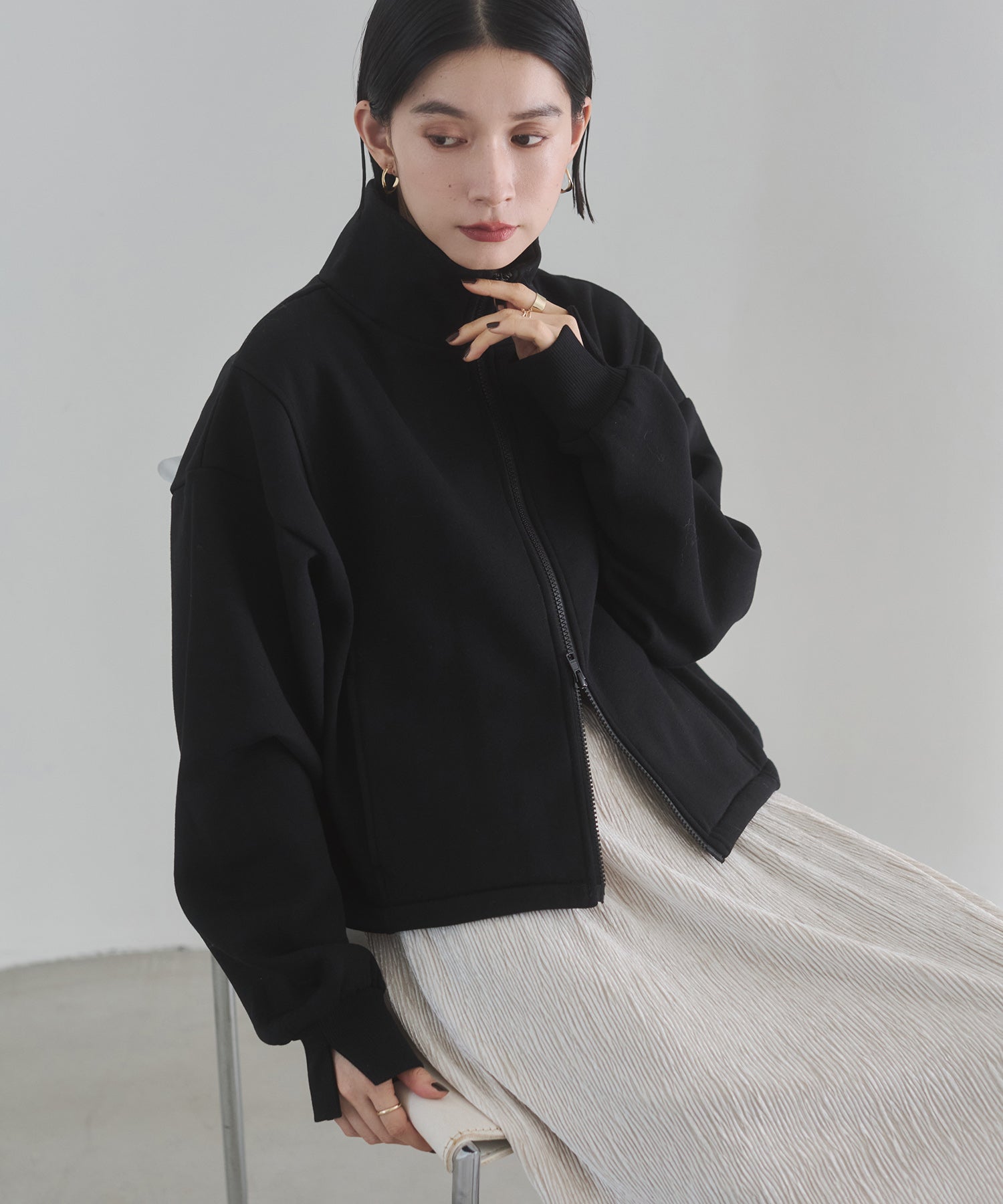 裏起毛ダブルジップ ハイネックブルゾン