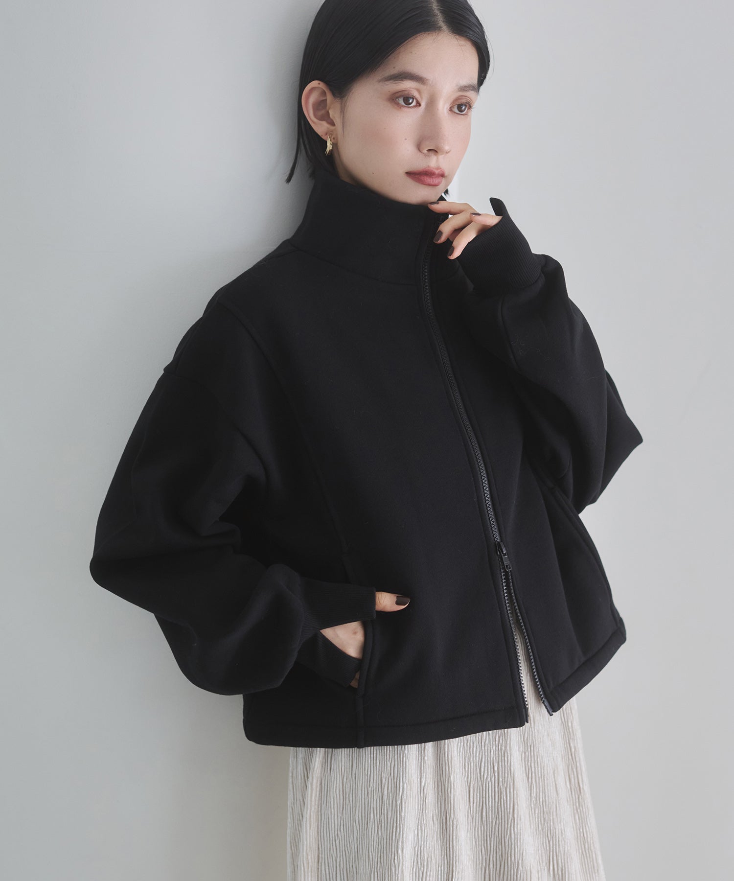 裏起毛ダブルジップ ハイネックブルゾン