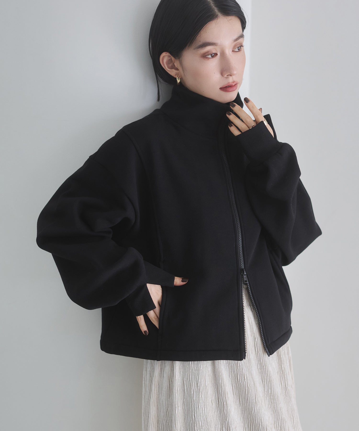 裏起毛ダブルジップ ハイネックブルゾン