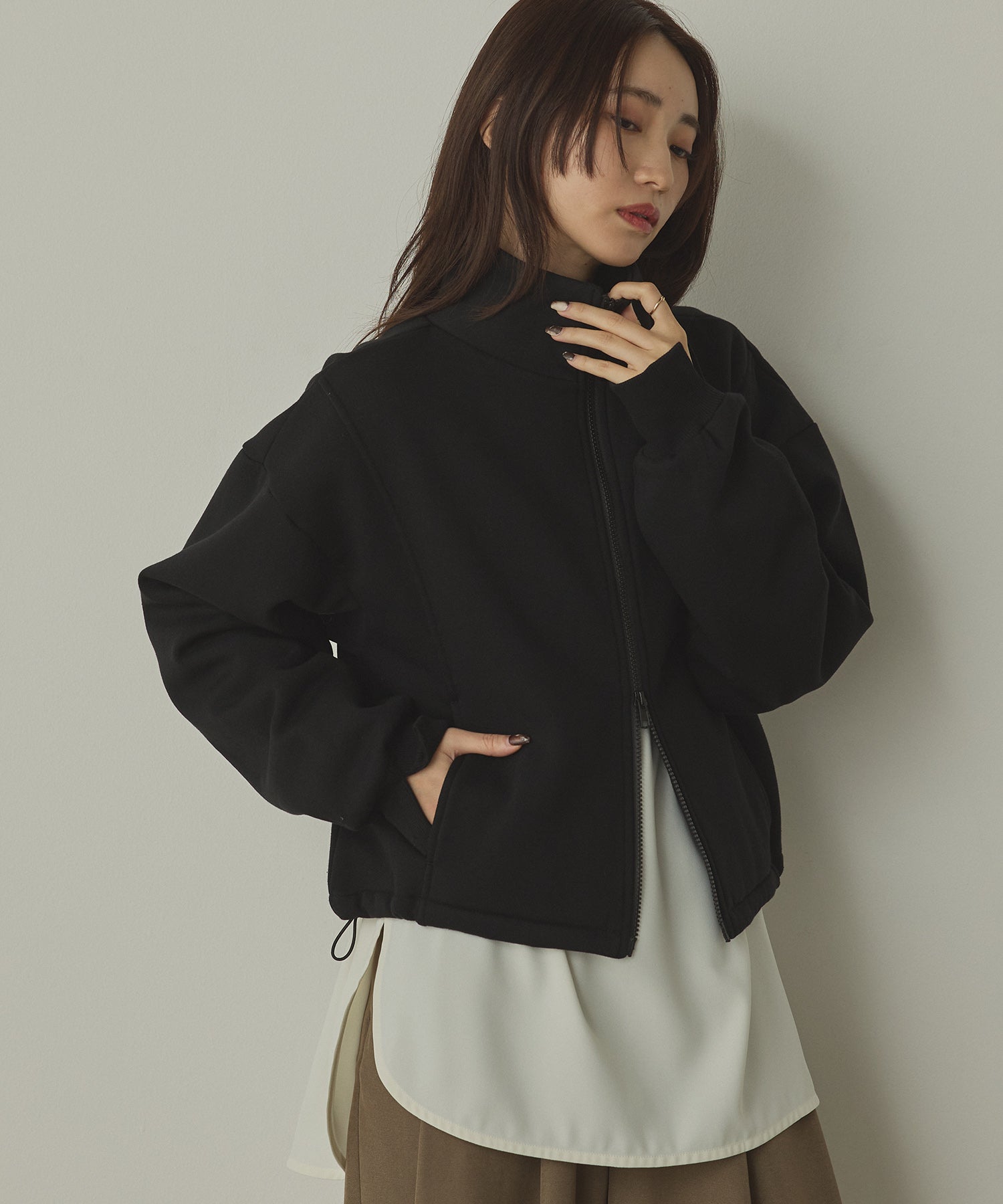 裏起毛ダブルジップ ハイネックブルゾン