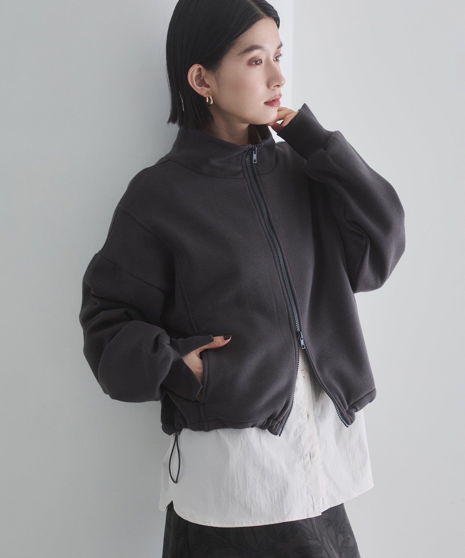 裏起毛ダブルジップ ハイネックブルゾン