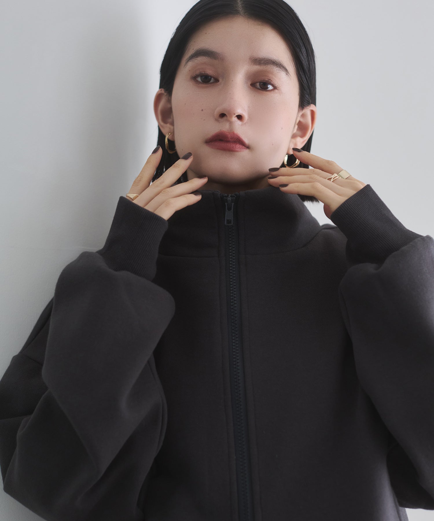 裏起毛ダブルジップ ハイネックブルゾン