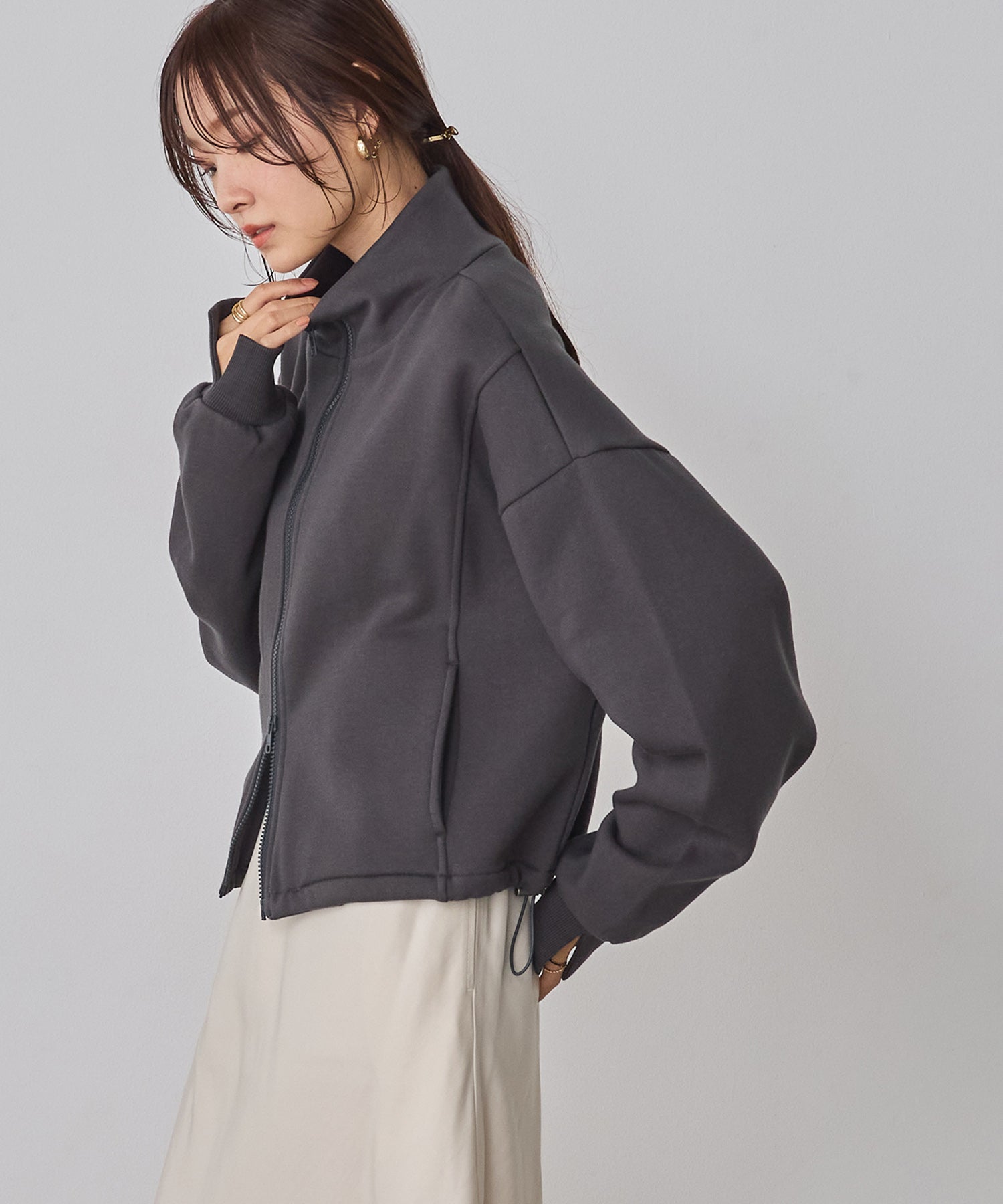 裏起毛ダブルジップ ハイネックブルゾン