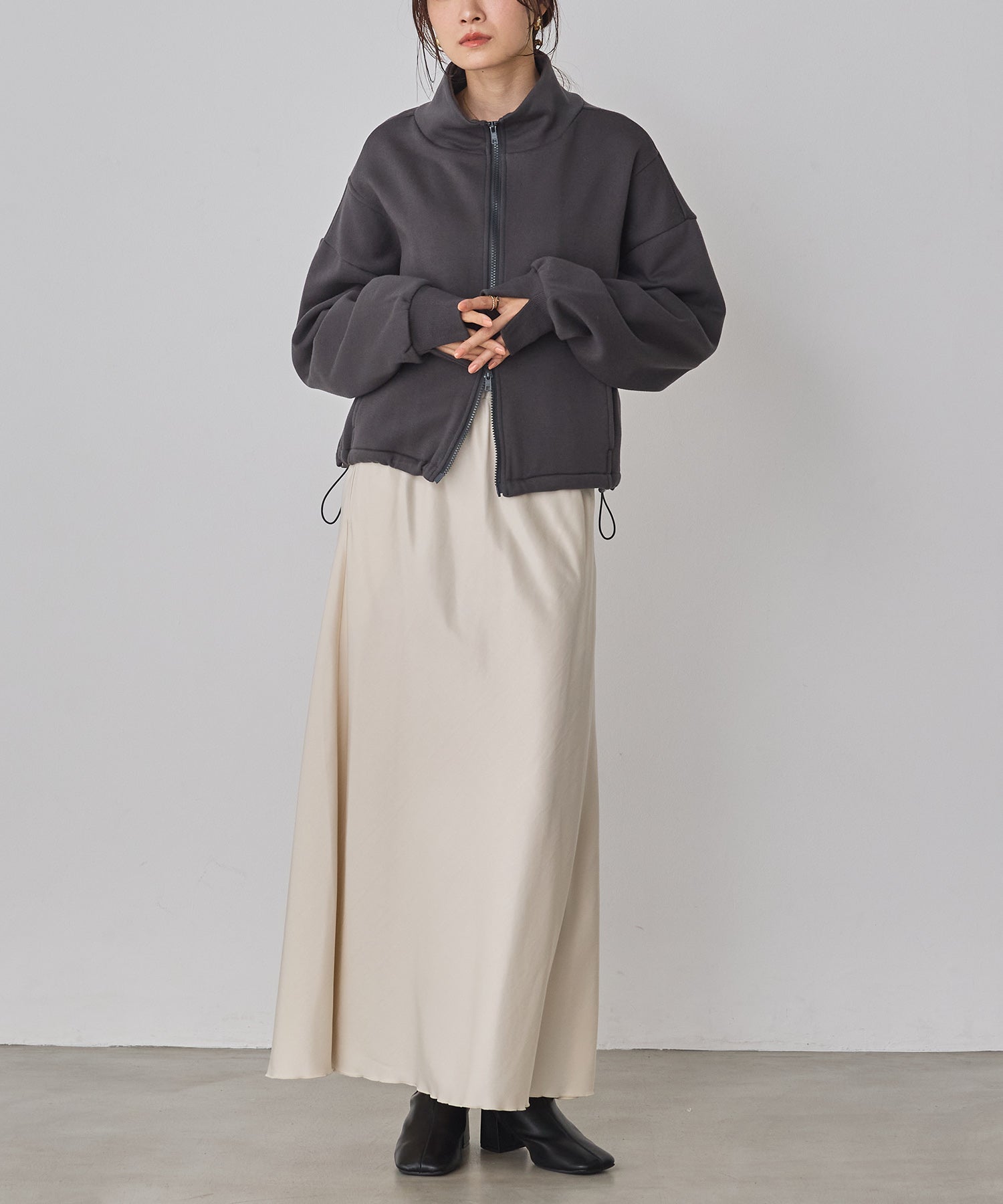 裏起毛ダブルジップ ハイネックブルゾン