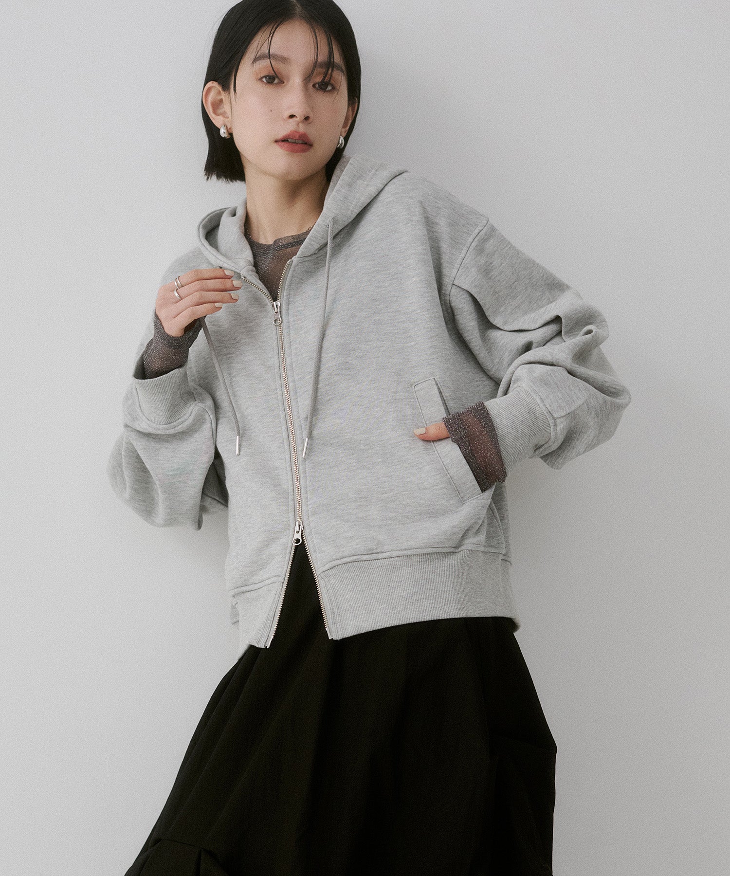 Lame lining W zip hoodie