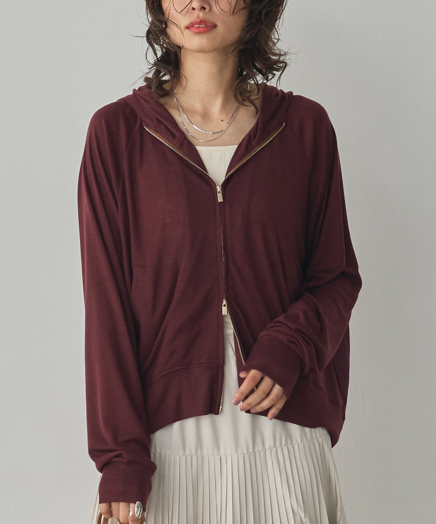 LIGHTWEIGHT KNIT DOCKING W-ZIP HOODIE