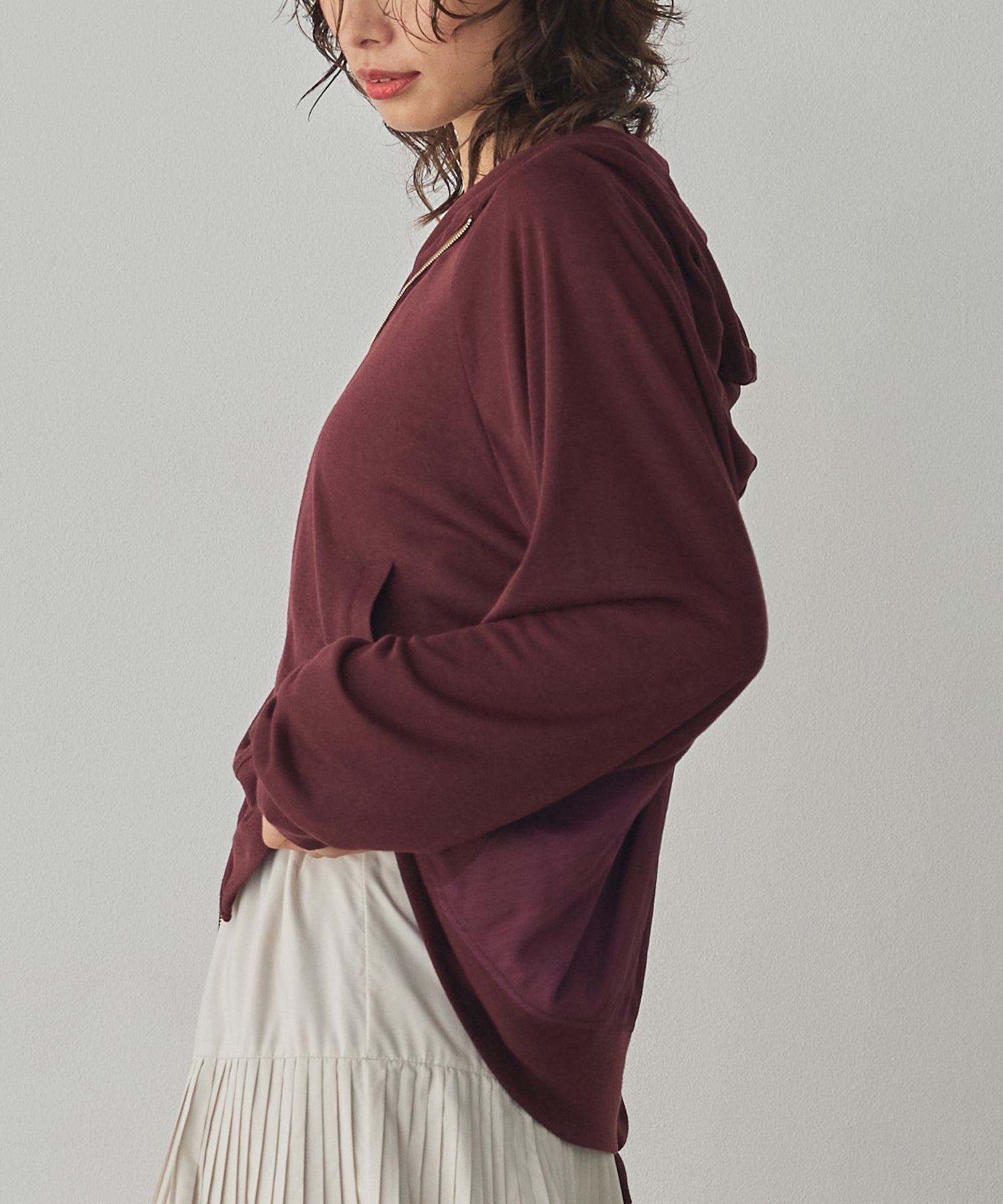 LIGHTWEIGHT KNIT DOCKING W-ZIP HOODIE